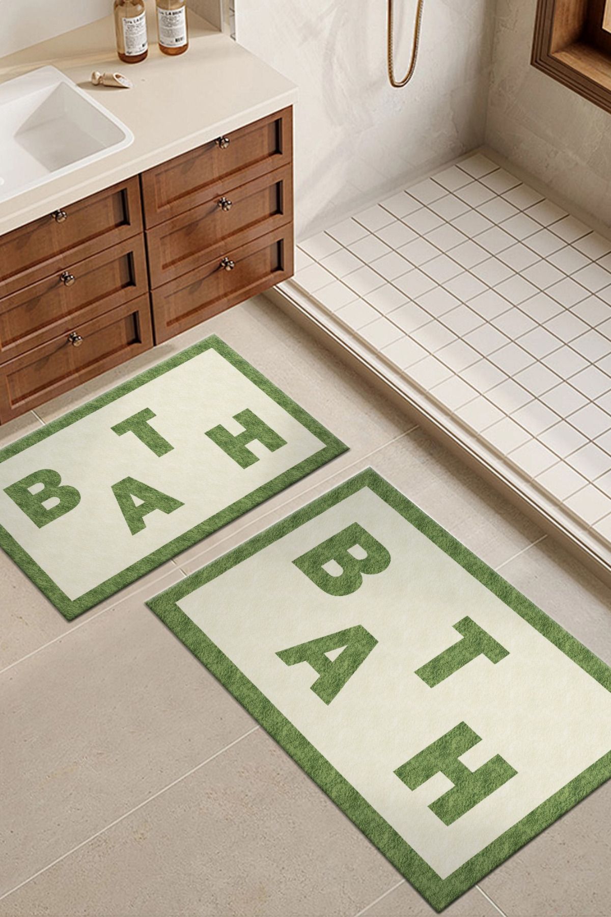 DERAS HOME 2'li Yıkanabilir Kaymaz Taban Banyo Paspası 60*100 Cm - 40*60 Cm