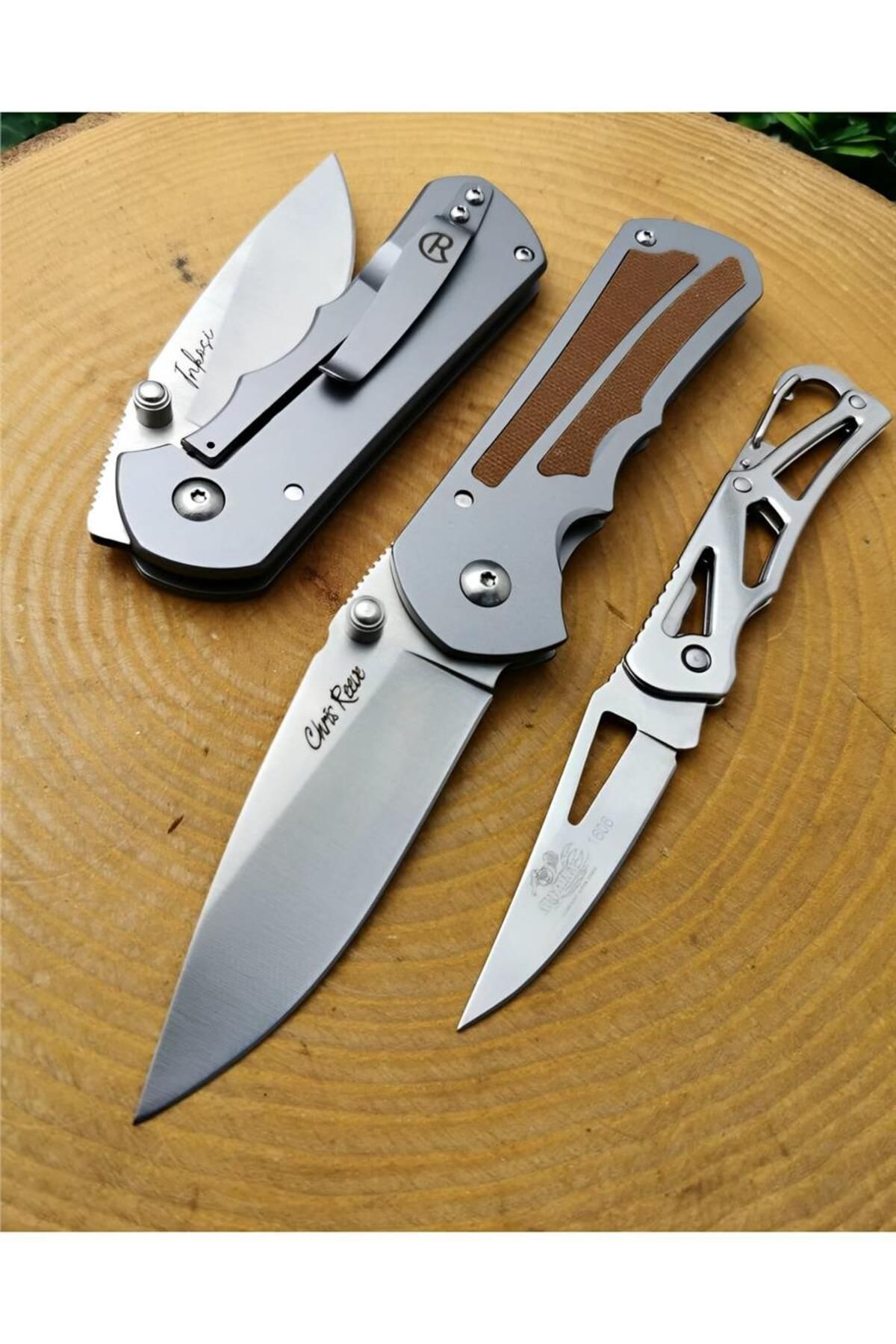 alsepeteavm 18 cm chris reewe marka komple çelik manuel bıçak yanında çelik mini çakı ile birlikte