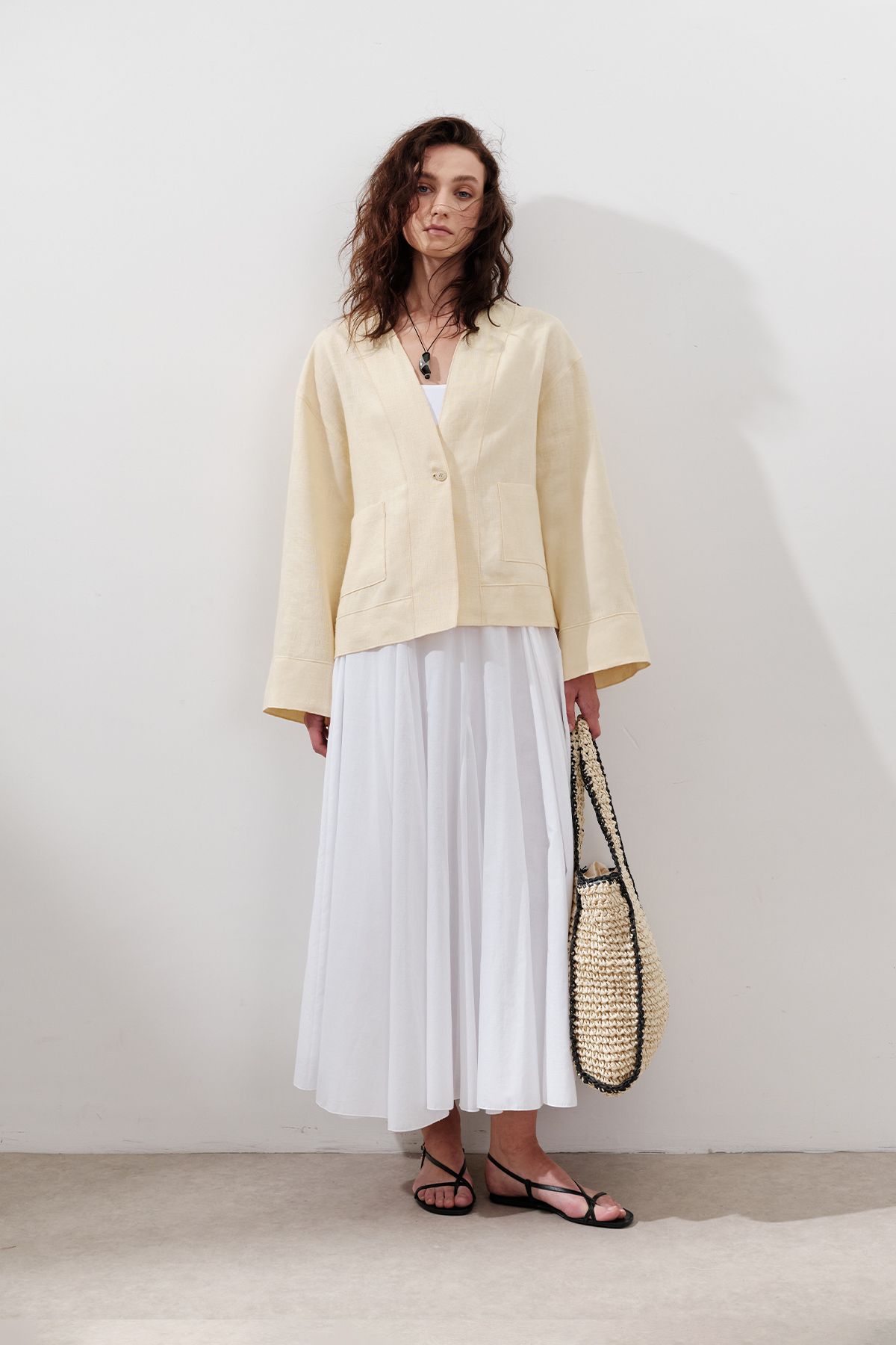 Manuka-Partial Wide Cotton Skirt Ecru 3