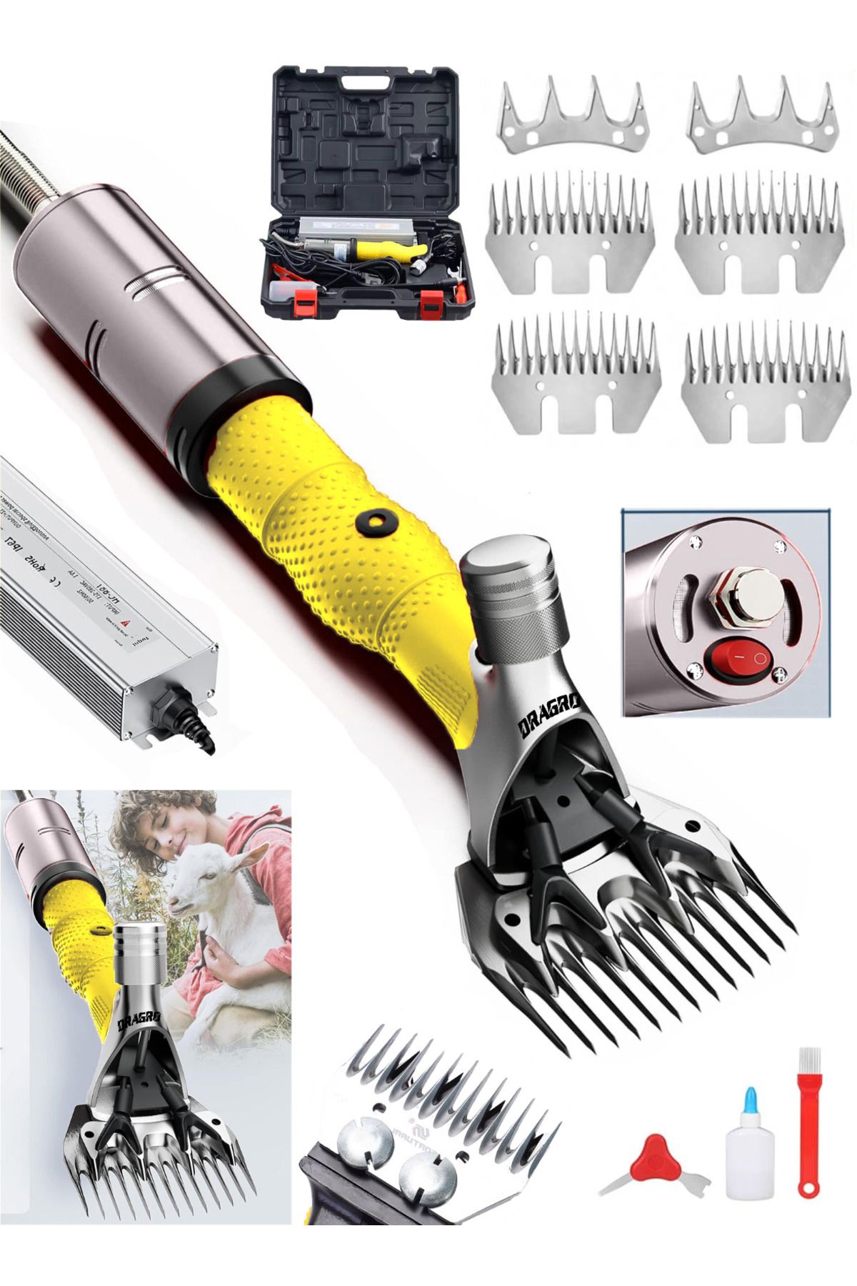 Dragro Rus Tipi Adaptörlü Koyun Makinesi Kirkma Makinasi 4 Tarak 2 Bıçak