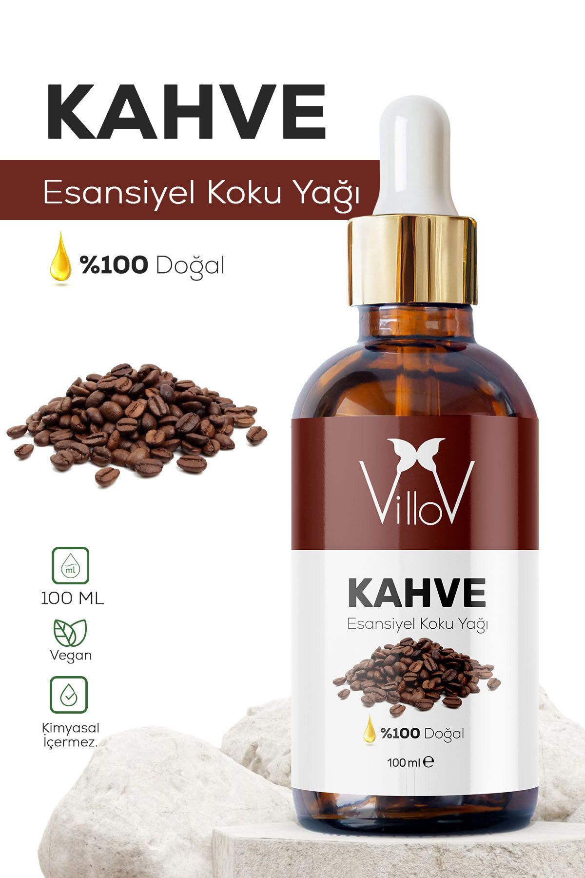 Villov Kahve Esansiyel Uçucu Koku Yağı Difüzör Esansı Buhurdanlık Yağı Aromaterapi Esansı Yağı 100ml