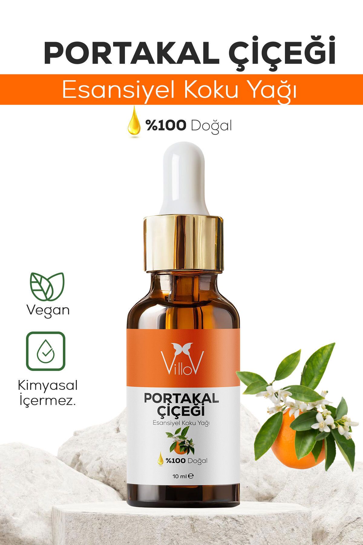 Villov Portakal Çiçeği Esansiyel Uçucu Koku Yağı Difüzör Esans Buhurdanlık Yağı Aromaterapi Esansı Yağ 10ml