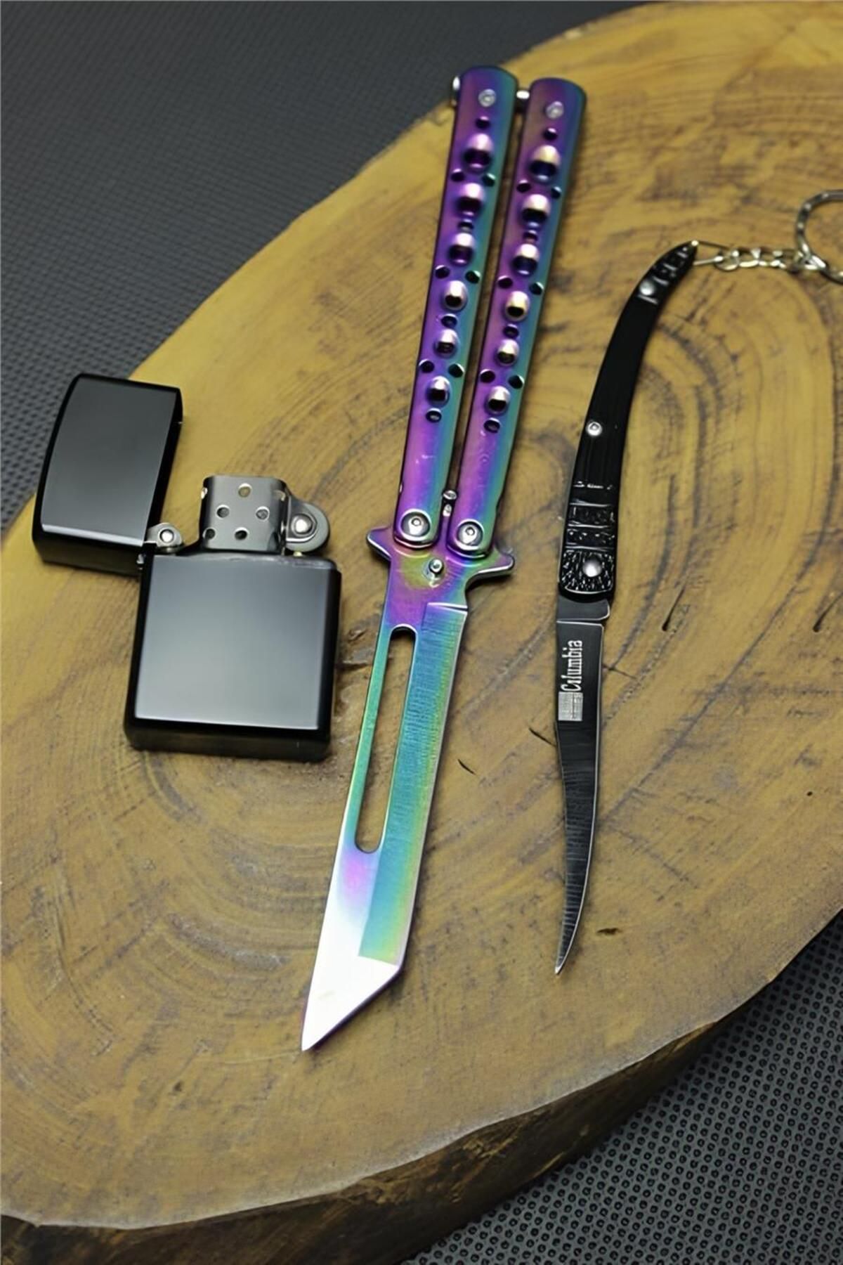 supertrend Süpertrend 21 cm Gökkuşağı Renk Tanto Kelebeği Set