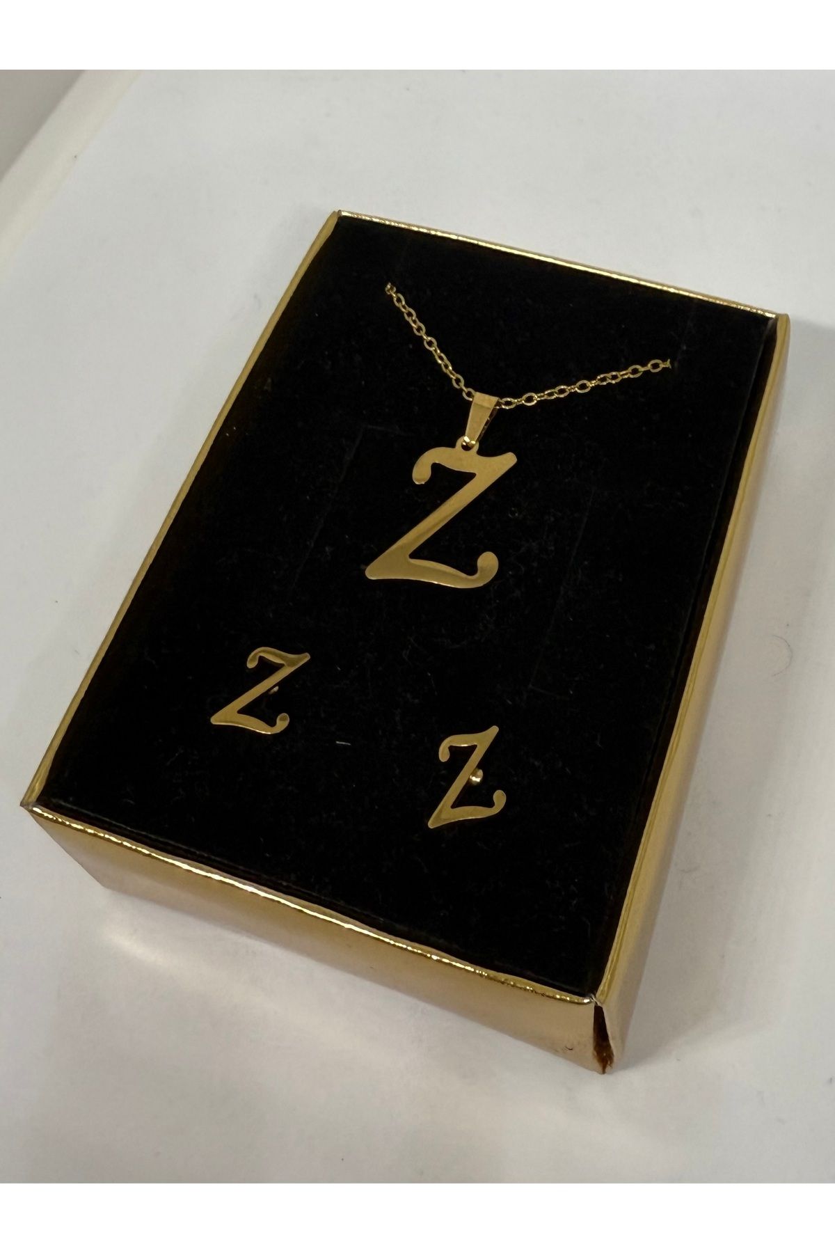 Gulsah's Store 316L Çelik gold Z harfli kolye ve küpe seti