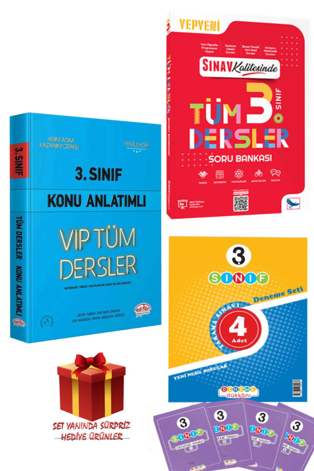 Editör Yayınevi 3. Sınıf Tüm Dersler Konu Anlatımlı+Sınav Yayınları Soru Bankası+Deneme Dükkanı 4 Adet Deneme+Hediye
