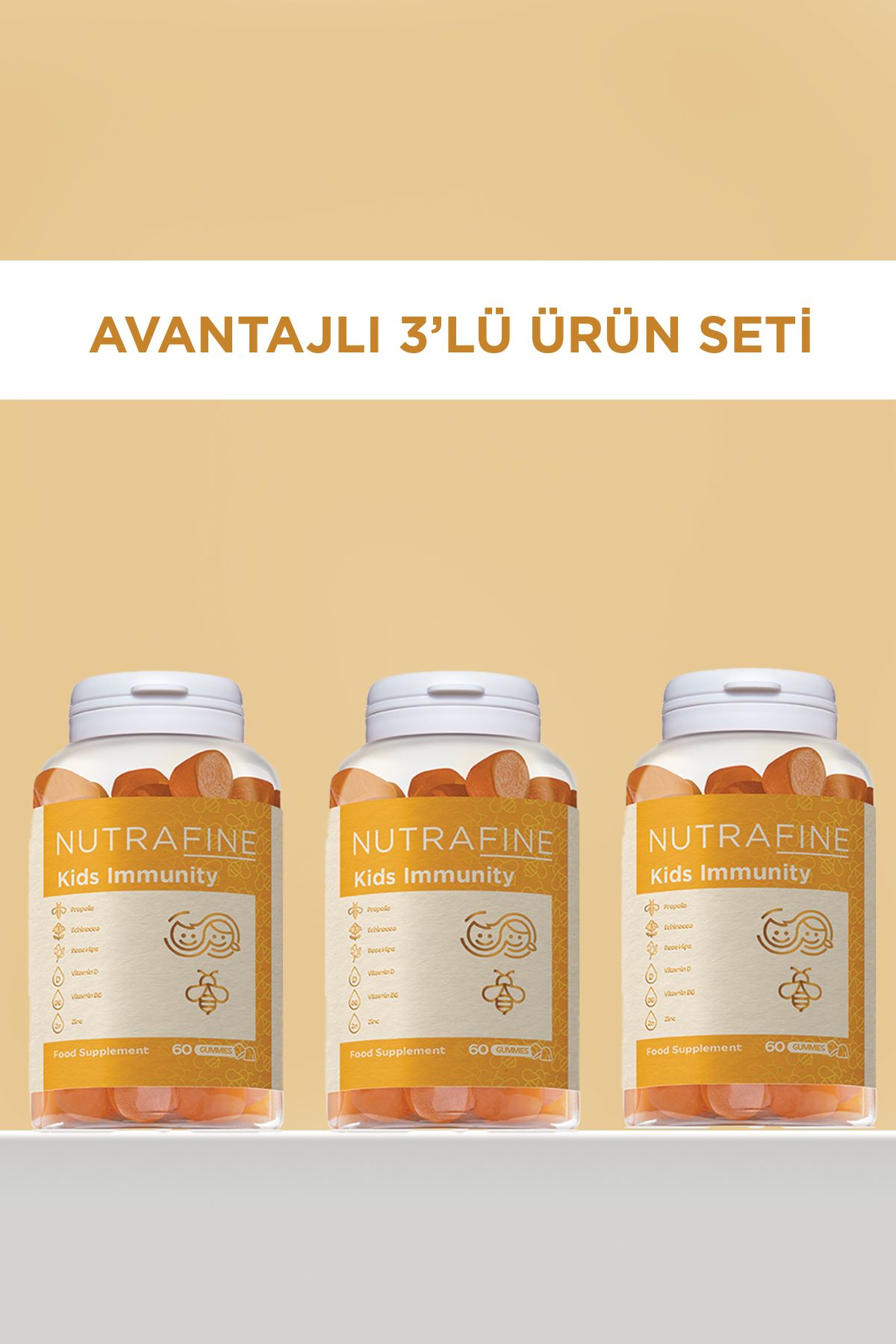 Nutrafine 3'lü Kids Immunity Gummy, Çocuk Gummies Çiğnenebilir Vitamin