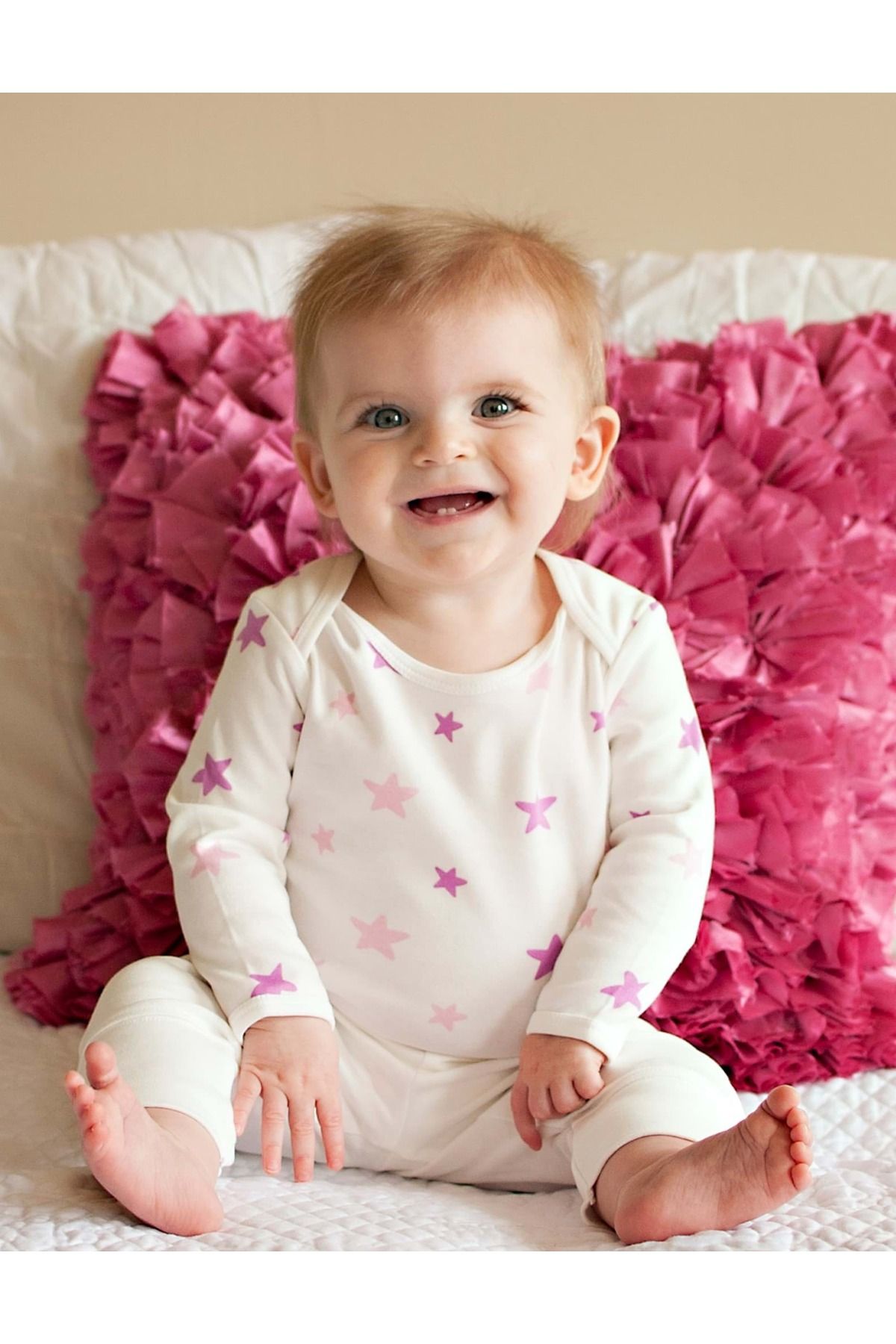 OrganicKid %100 Organik Pamuk Star Bebek Çıtçıtlı Uzun Kol Body - Zıbın