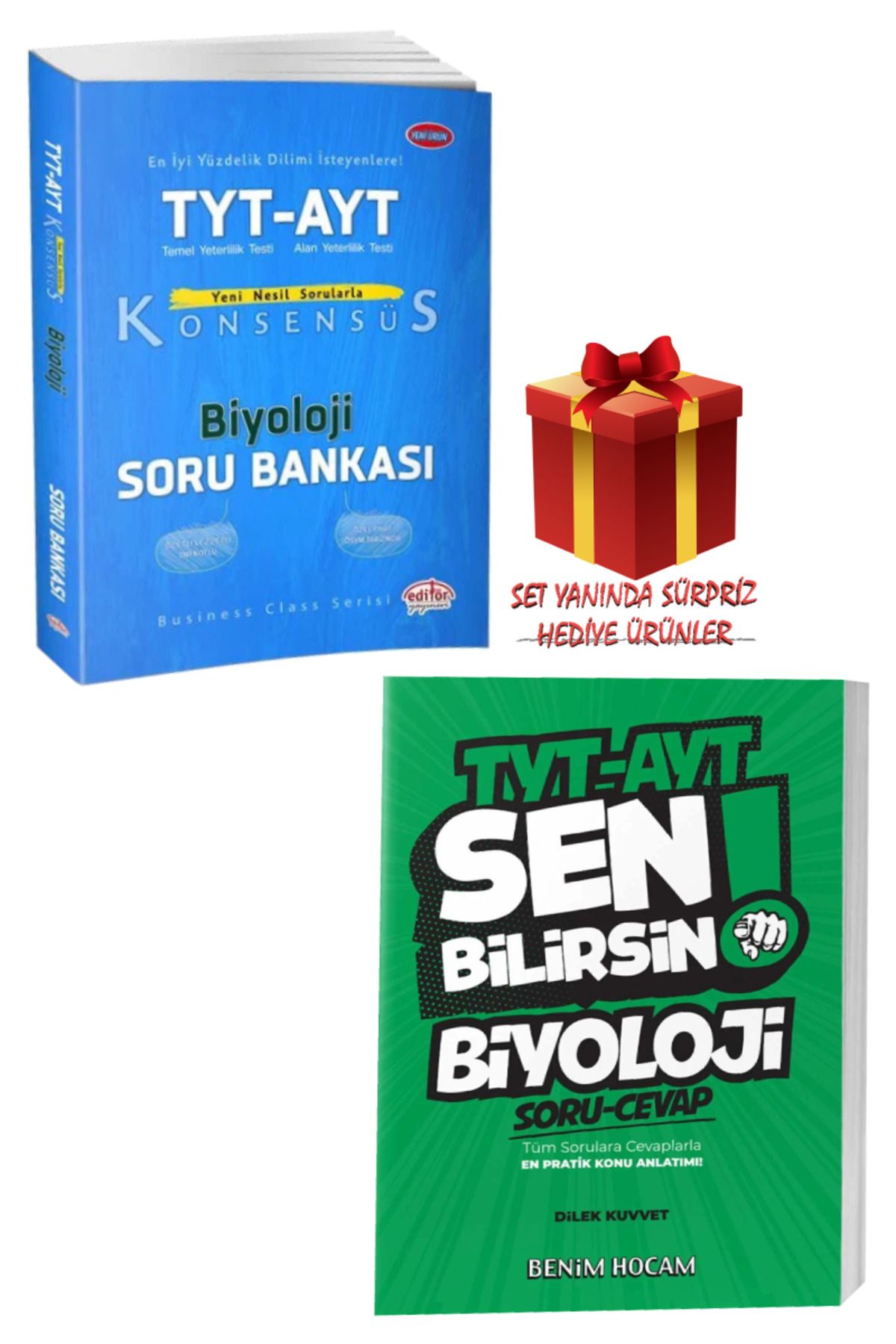 Editör Yayınevi Konsensüs TYT-AYT Biyoloji Soru Bankası+Benim Hocam TYT-AYT Biyoloji Sen Bilirsin Soru-Cevap+Hediye