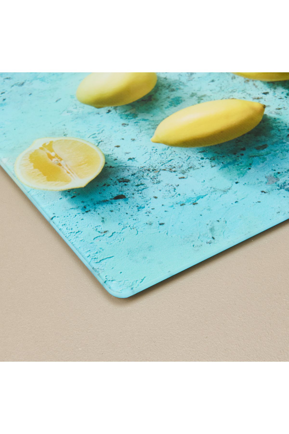 Saban Limon Desenli Cam Kesme Tahtası - Renkli - 30x40 cm