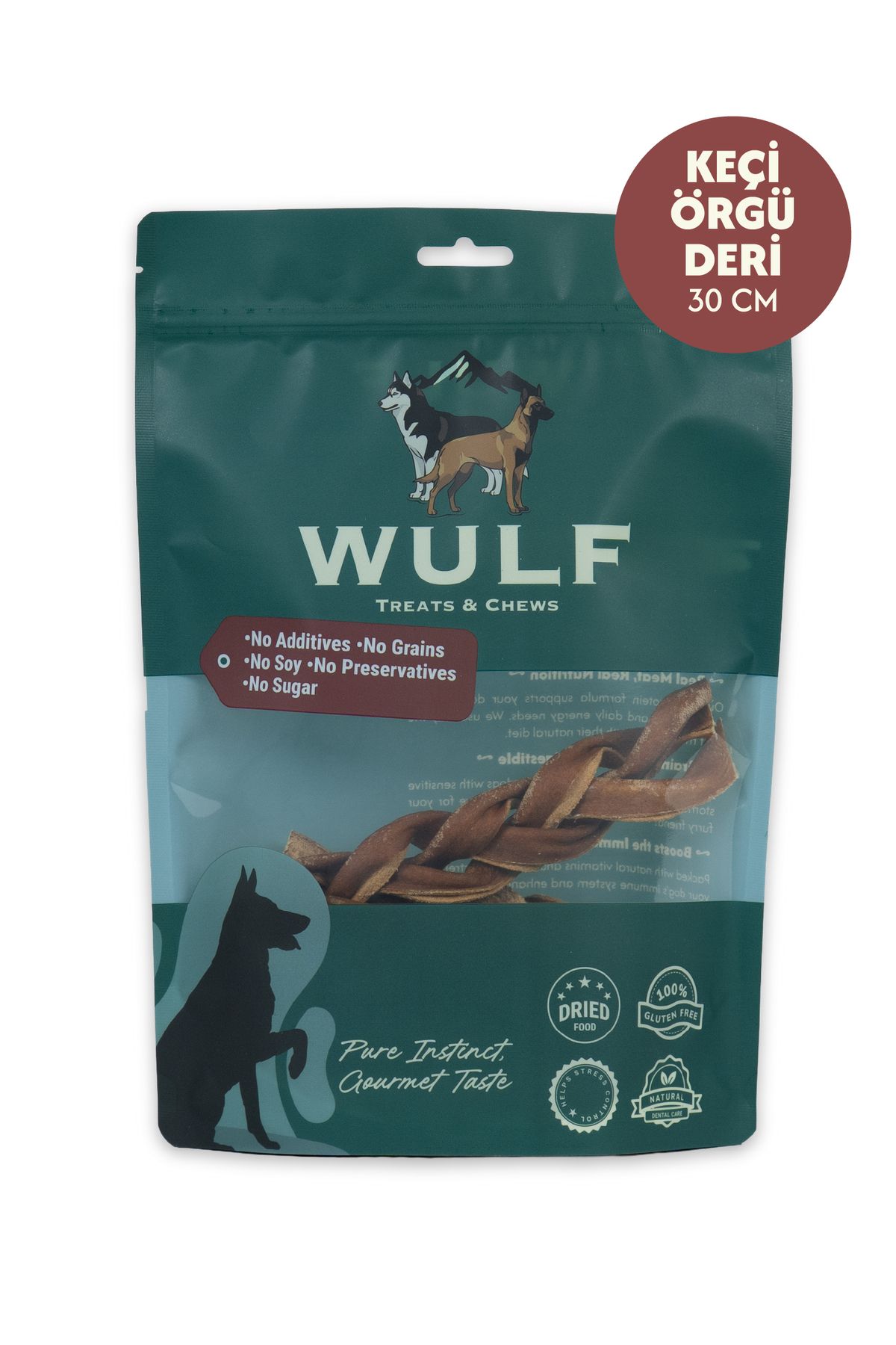 WULF Keçi Örgü Deri %100 Doğal Köpek Ödül Maması 30cm 1Adet