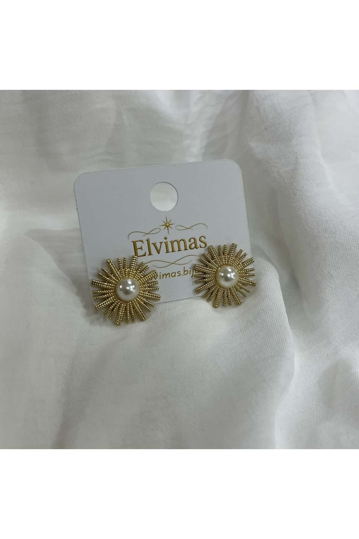 Elvimas Bijuteri Elvimas Paslanmaz Çelik İncili Gold Güneş Küpe