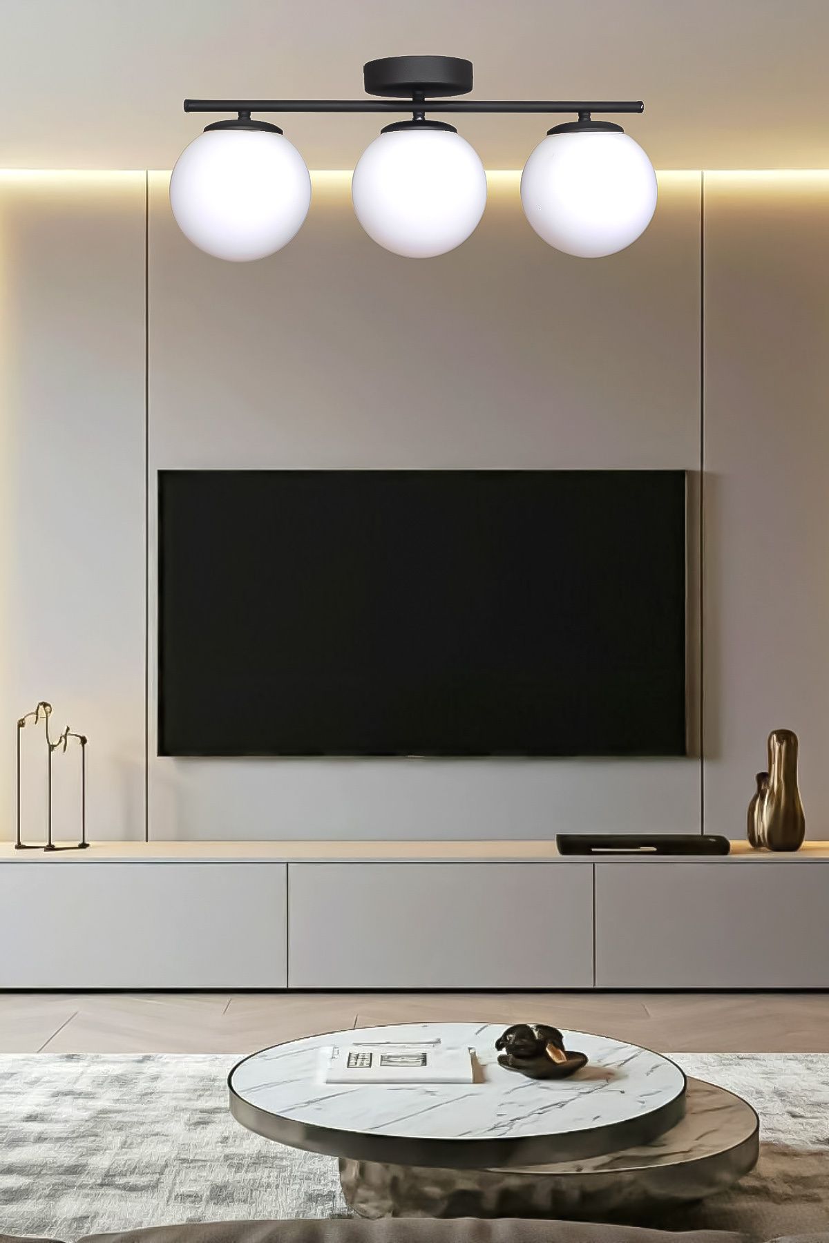 Fer Avize Nika Modern Siyah 3lü Avize Dekoratif Salon - Mutfak - Yatak Odası - Giyinme Odası