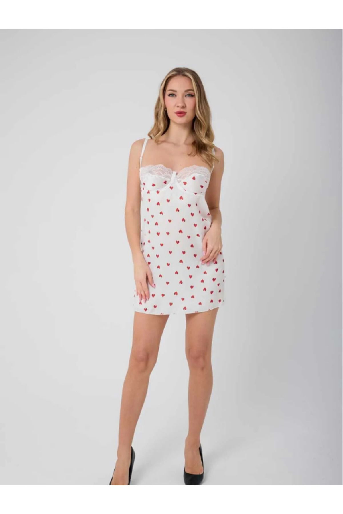 JUPİEL Stella Lingerie Kadın Saten Dantelli Kalpli Gecelik