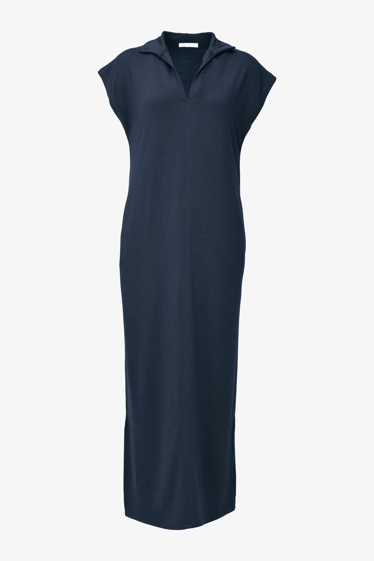 birizmoda Polo Yaka Yırtmaçlı Cepli Basic Uzun Modal Elbise - Antrasit