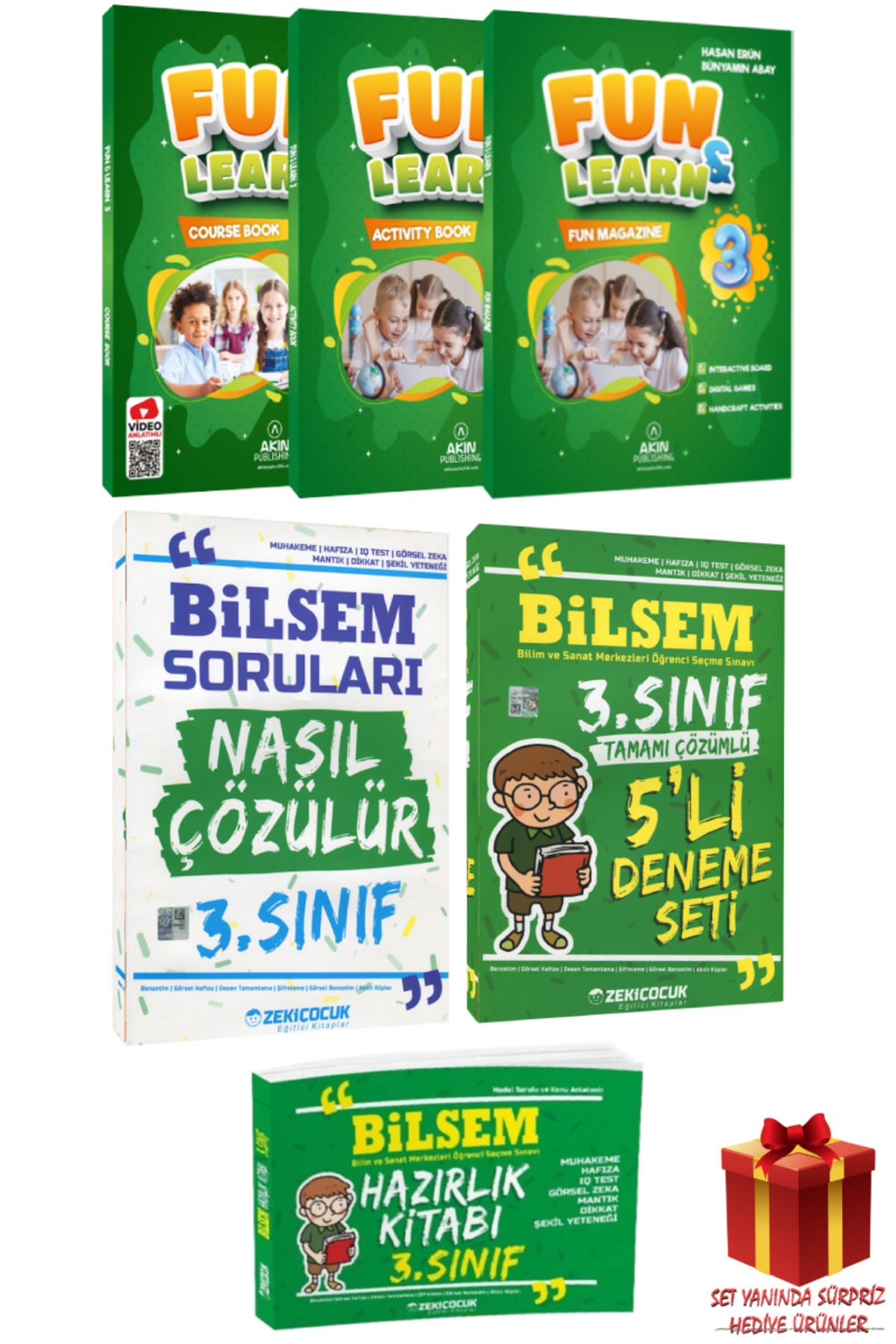 Zeki Çocuk Yayınları 3. Sınıf Fun Learn İngilizce Seti+ BİLSEM Hazırlık Kitabı+ Nasıl Çözülür+ 5'li Deneme+ Hediye