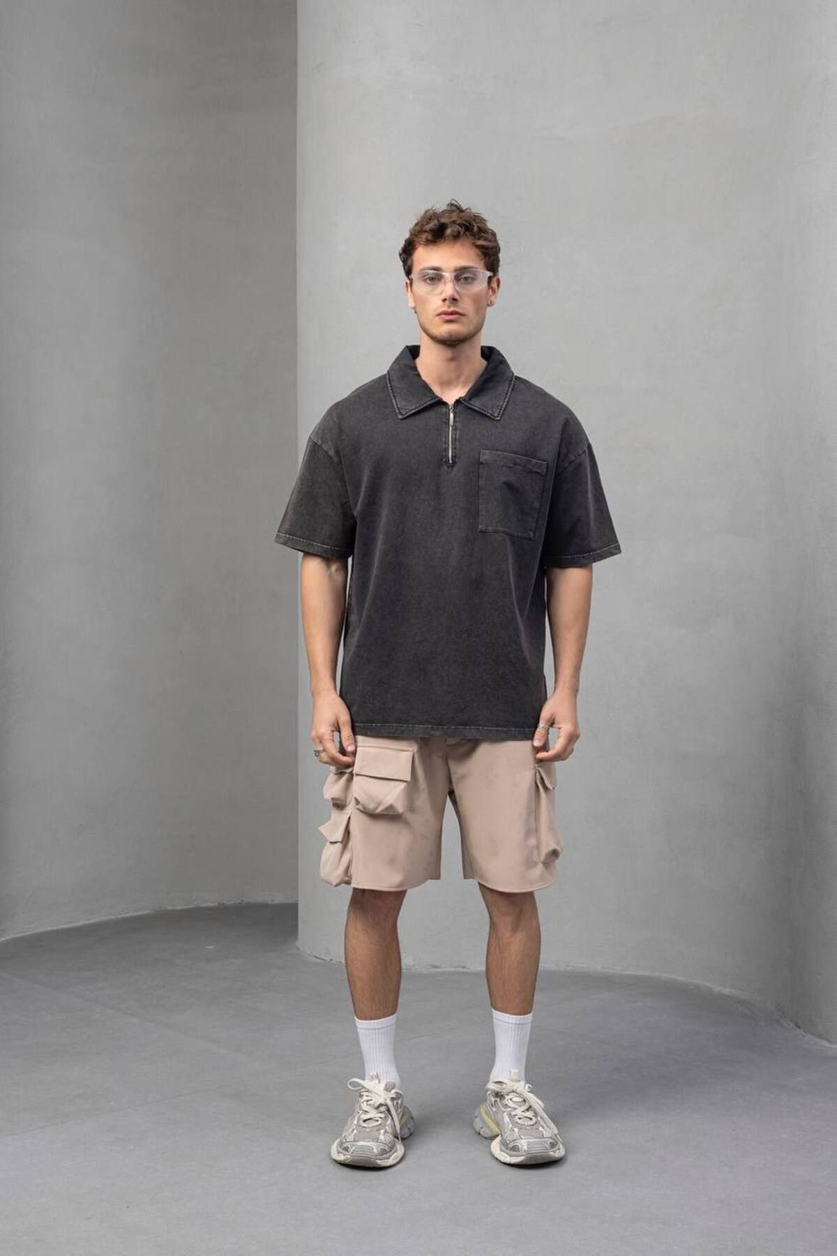 DİE MEN Oversize Yarım Fermuarlı T-Shirt