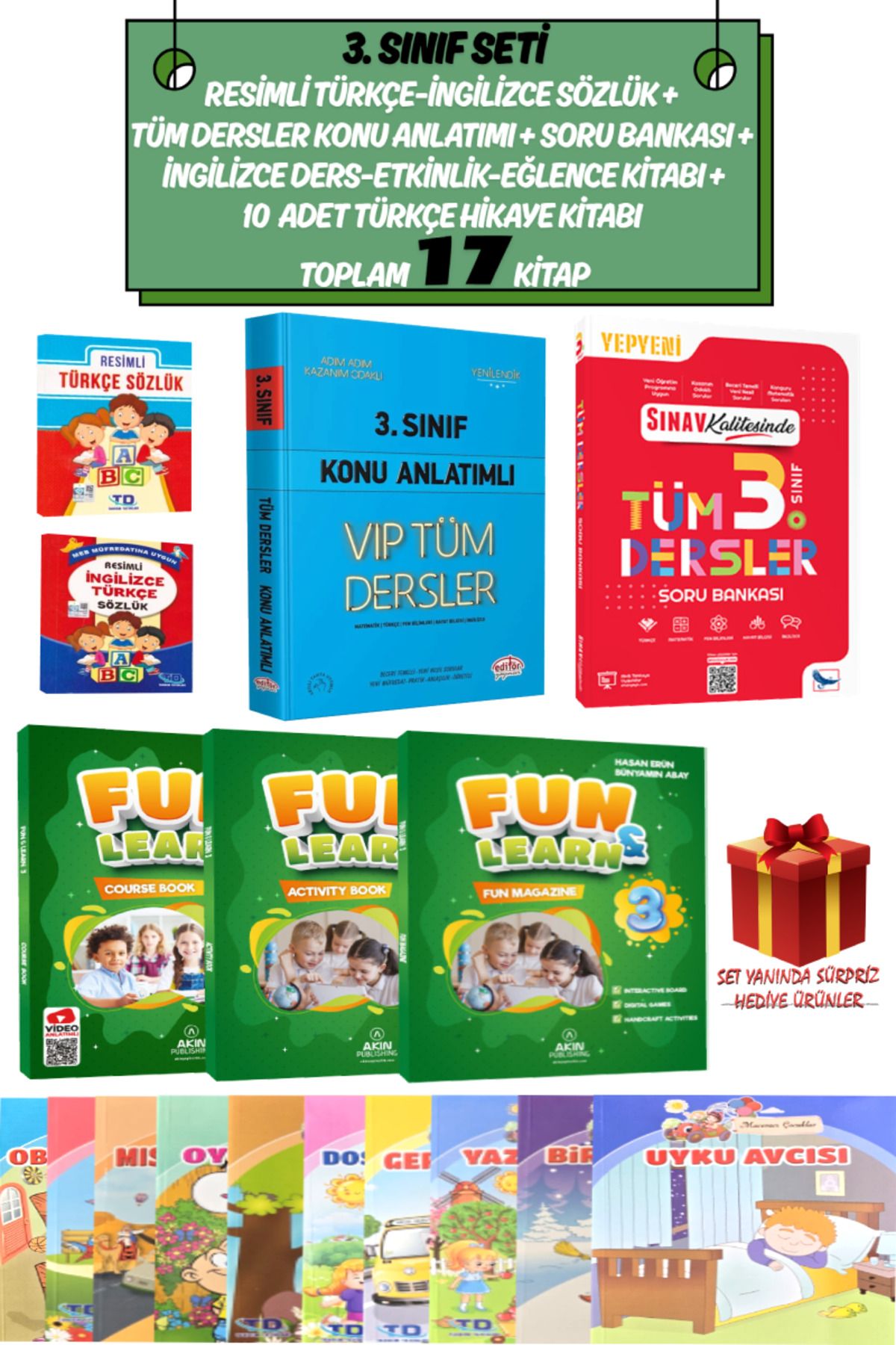 Editör Yayınevi 3. Sınıf Seti: Türkçe-İngilizce Sözlük+Konu+Soru Bankası+Fun&Learn İngilizce Seti+Hikaye Kitabı