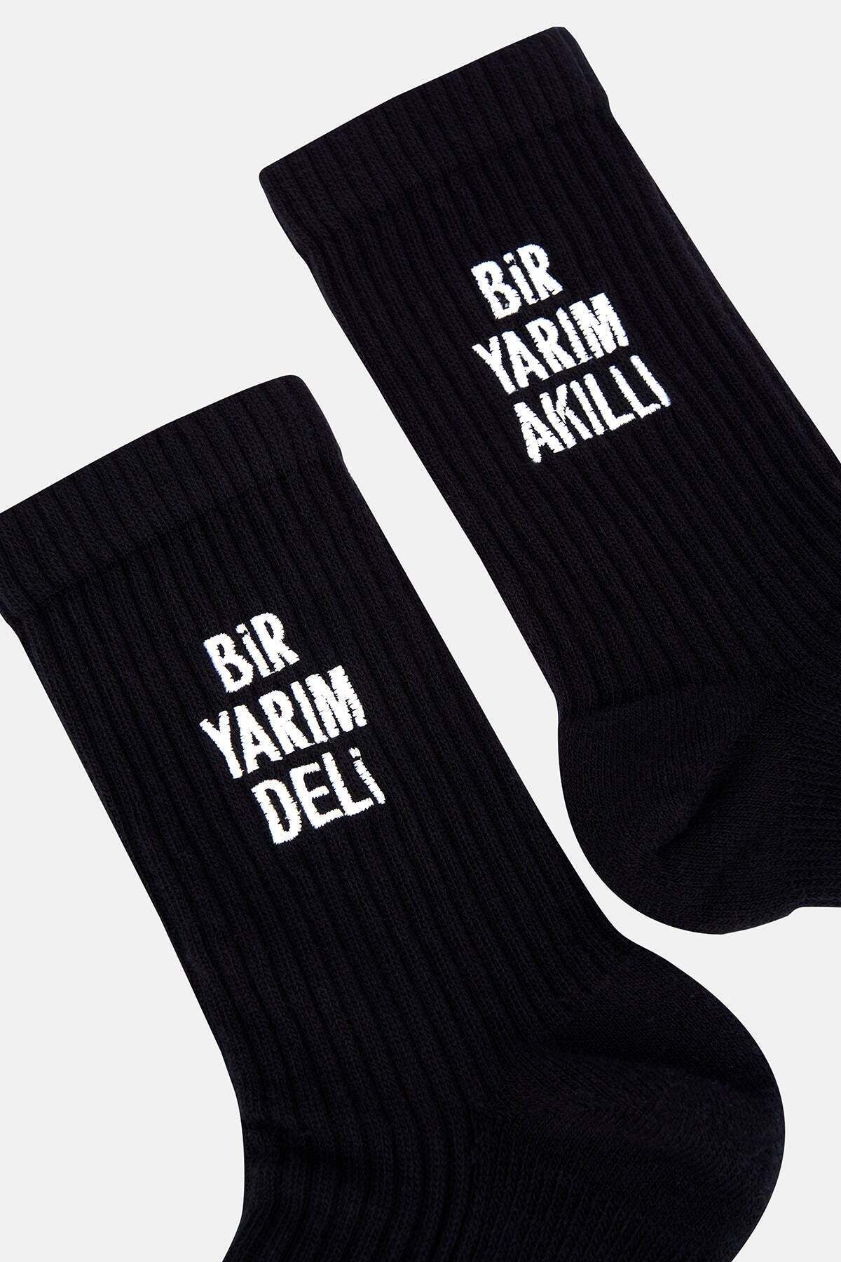 Reflect Studio mvö Yarım Akıllı Yarım Deli Havlu Çorap - Siyah