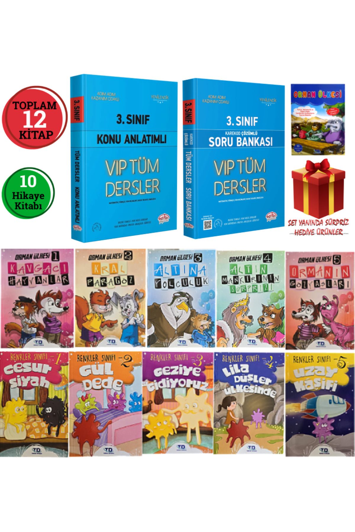 Editör Yayınevi 3. Sınıf Tüm Dersler Konu Anlatımı+Soru Bankası+ 10'lu Orman Ülkesi Hikaye Dizisi+ Sürpriz Hediye