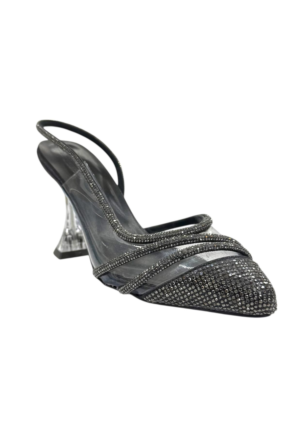 Shoes Taşlı Şeffaf Topuklu Ayakkabı