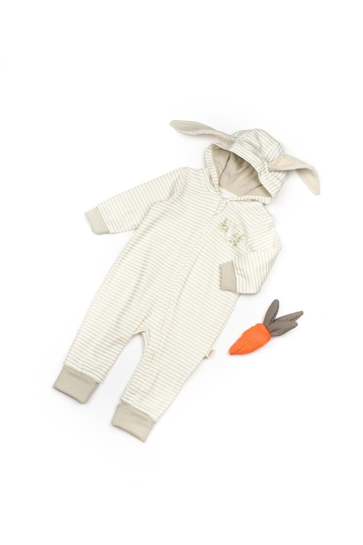BabyCosy Organic Wear Bebek Kapşonlu Fermuarlı Tulum %100 Organik Pamuk, Bebek ve Yenidoğan Serisi - CSY3046