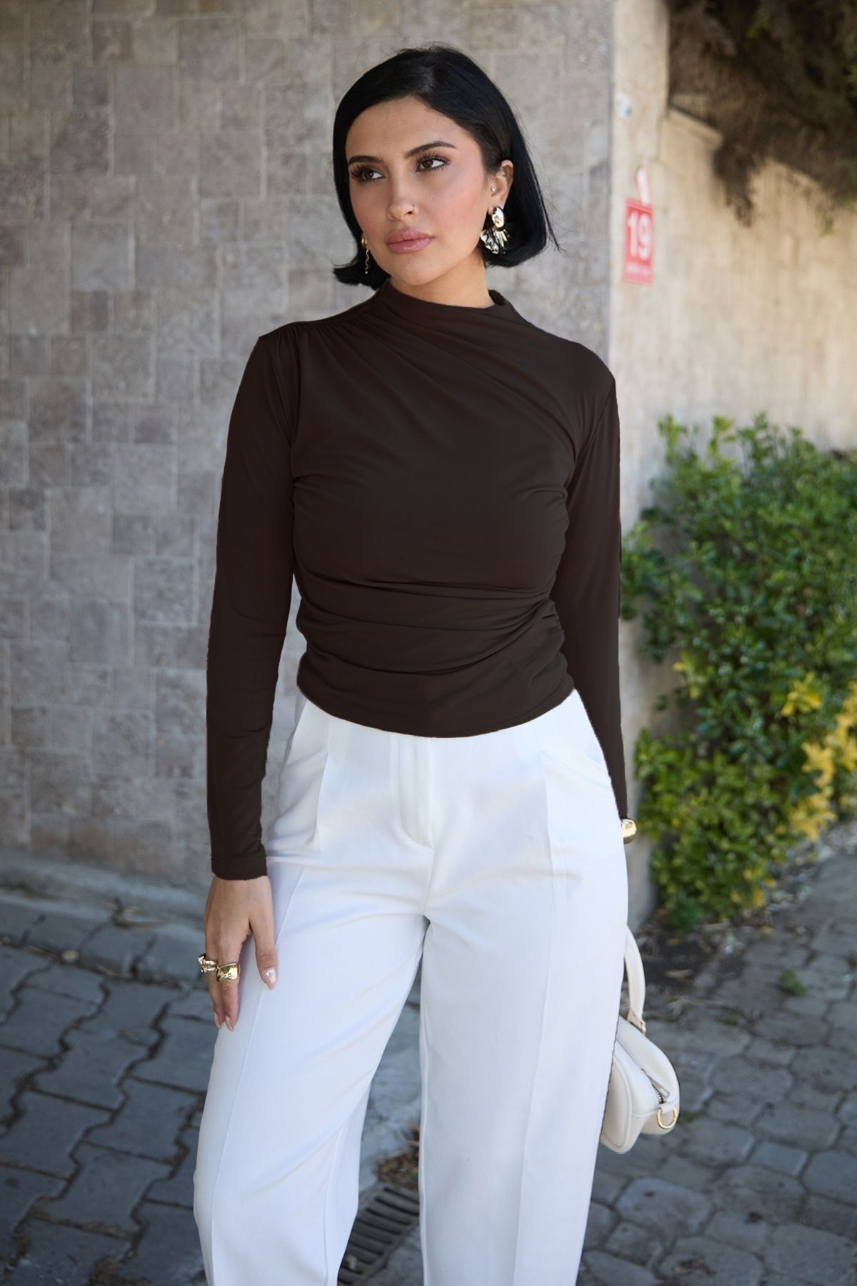 InStyle Büzgülü Acı Kahve Sandy Bluz