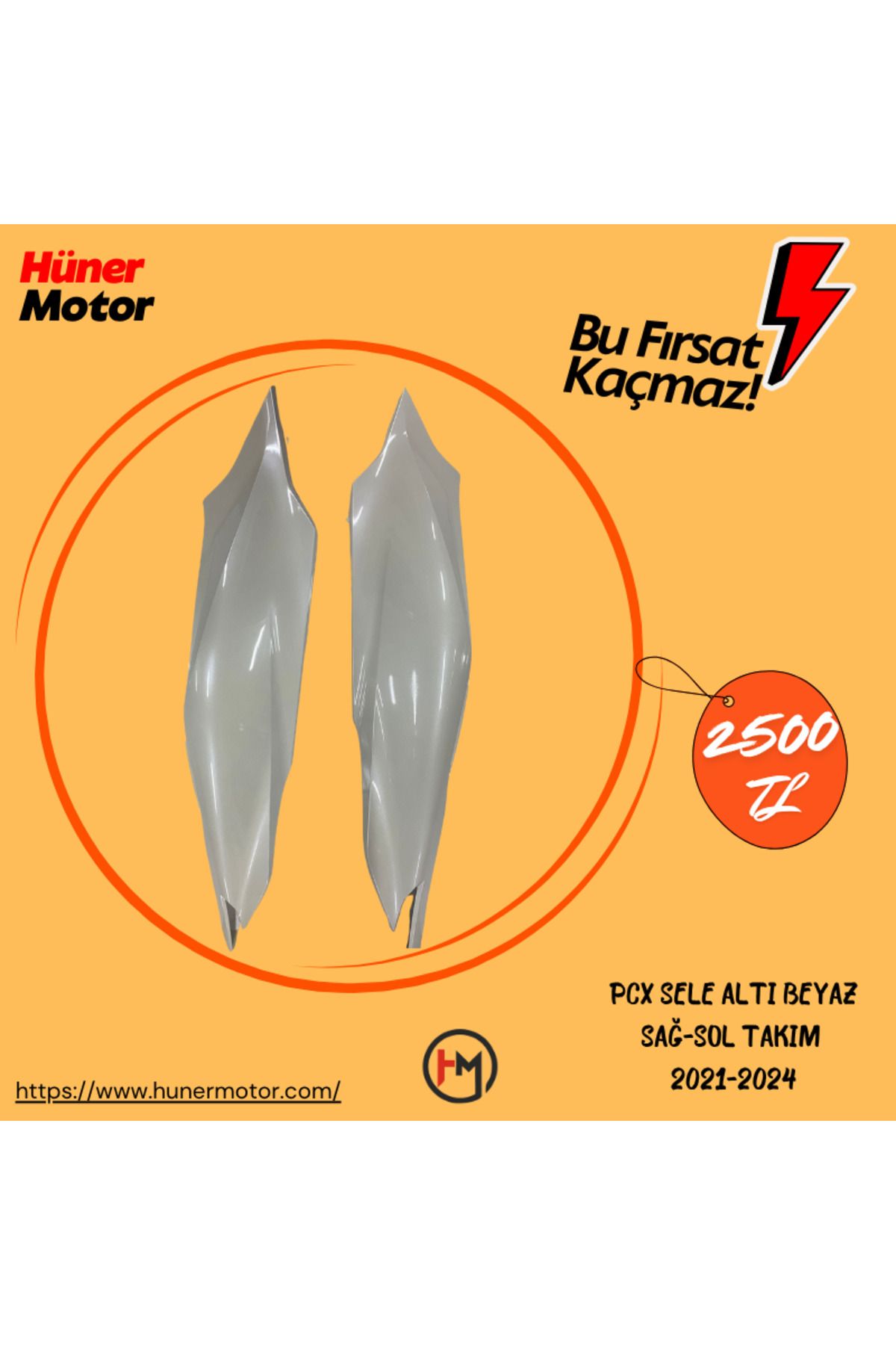 Hner Honda Pcx Sele Altı Beyaz Sağ-Sol Takım Yan Sanayi 2021-2024