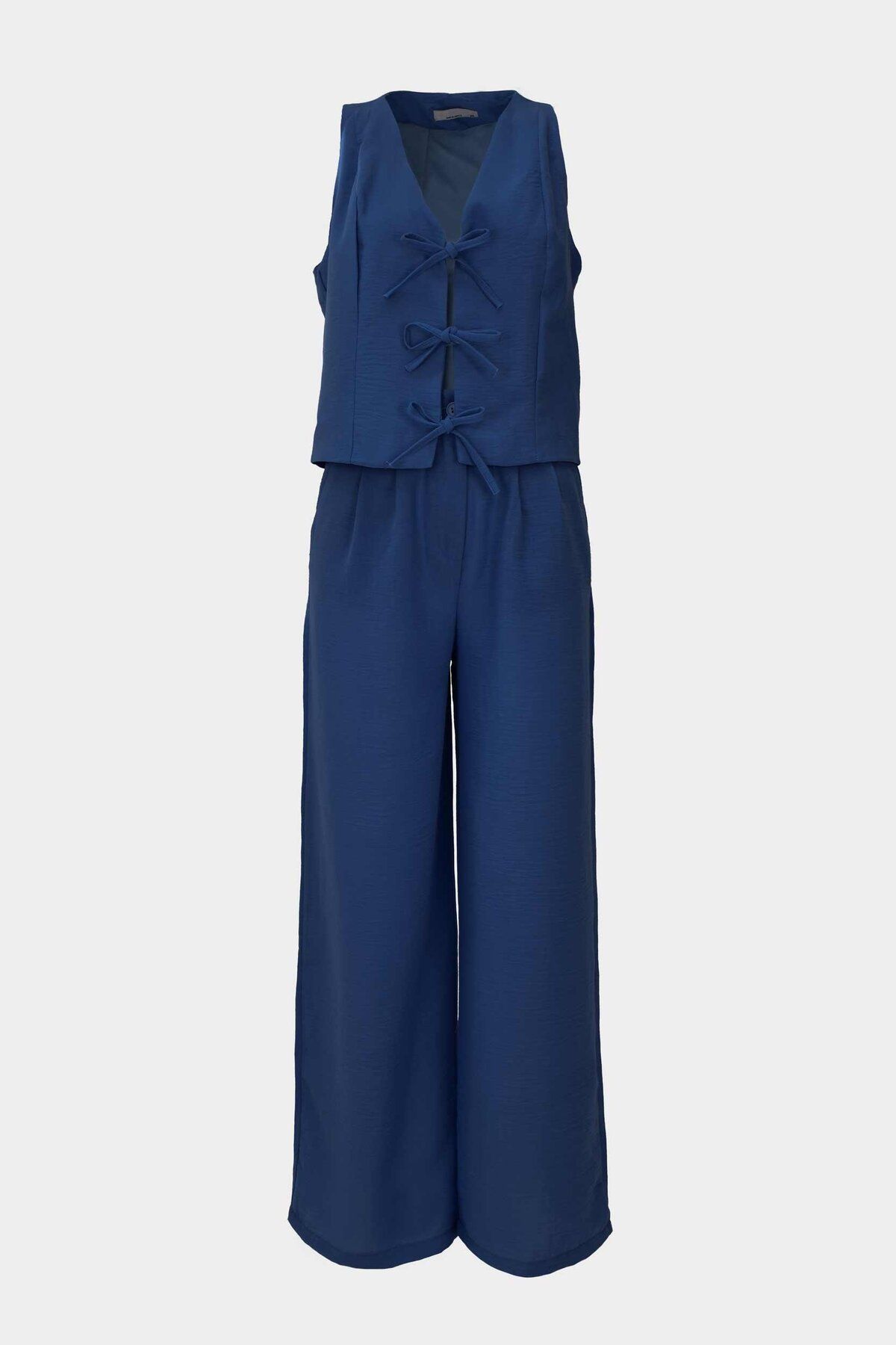 birizmoda Kadın Önü Bağlamalı Kalın Askılı Yelek Pantalon Takım - Lacivert