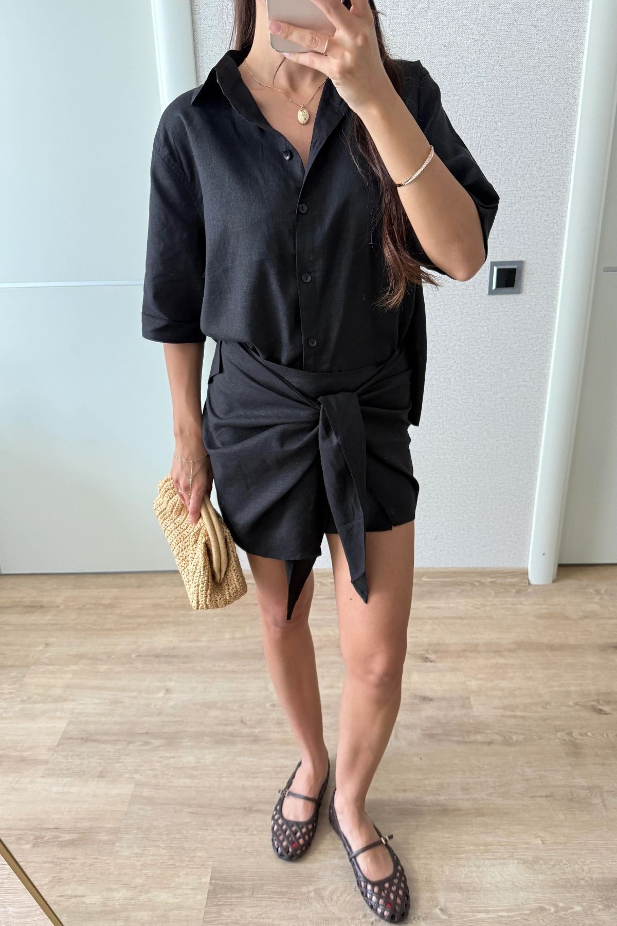 FMN Collection ham keten fiyonk bağlama detay etek bol kesim gömlek rahat şık yazlık pinterest takım