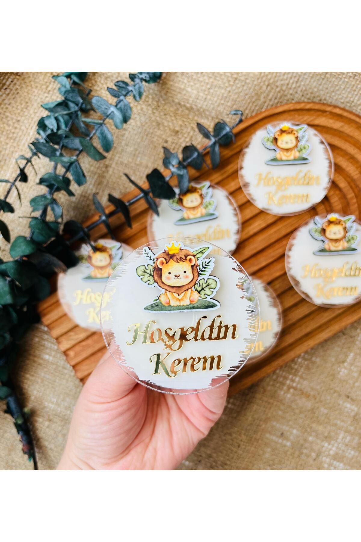 Pass Pano “Aslan Temalı Pleksi Magnet – 15'li Bebek Hediyesi, Doğum Günü & Mevlüt İçin (7 cm)