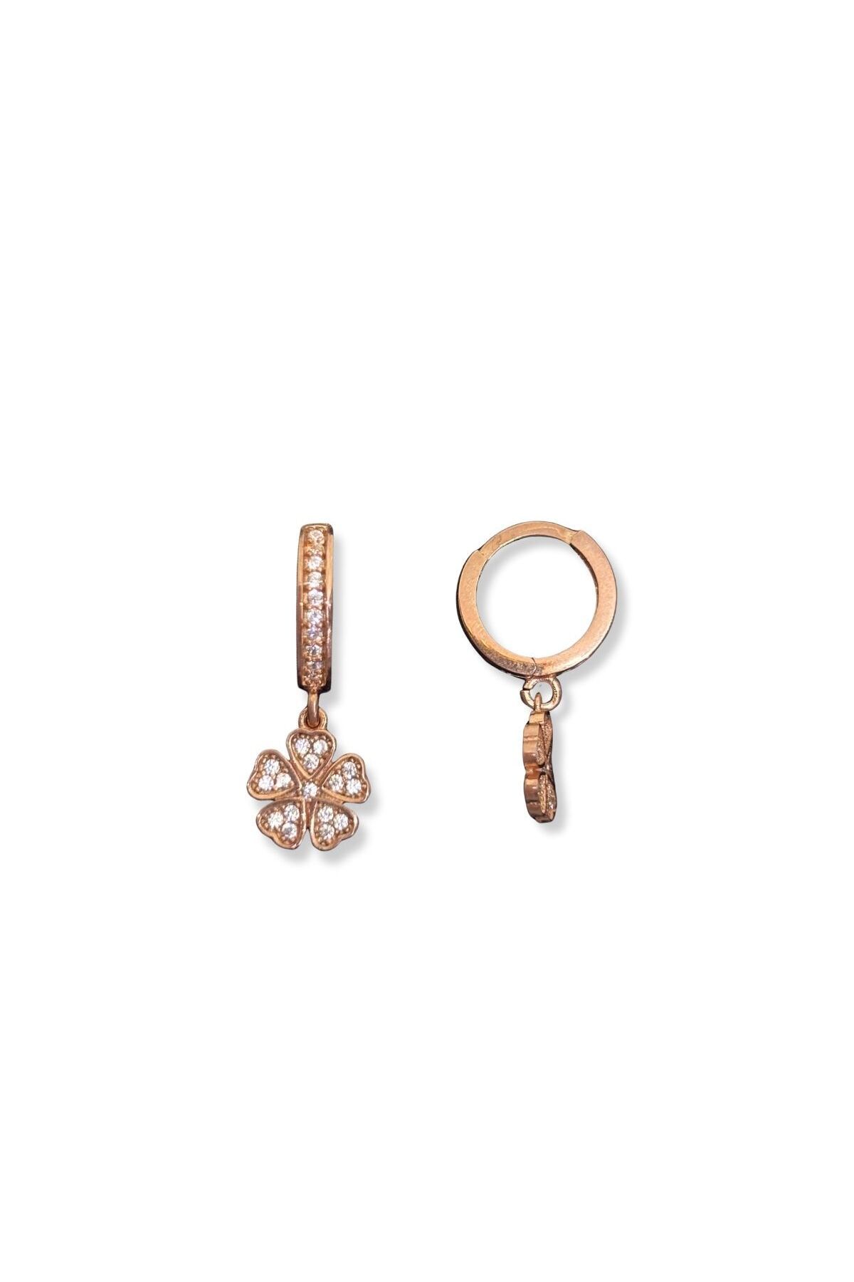 oya silver Taşlı Sallantılı Yonca Gümüş Halka Küpe 1.2x1.2cm
