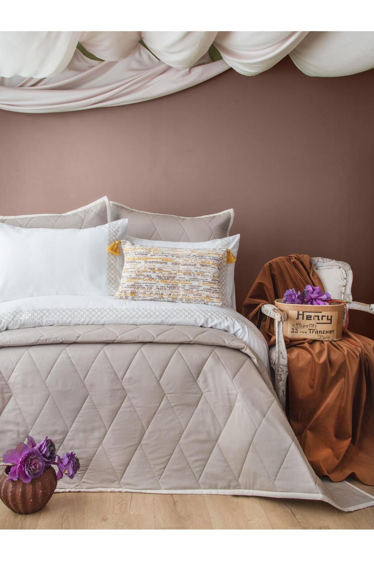Apricitas HOME ÇİFT KİŞİLİK YATAK ÖRTÜSÜ SET BEETLE BEJ - YATAK ORTUSU SET