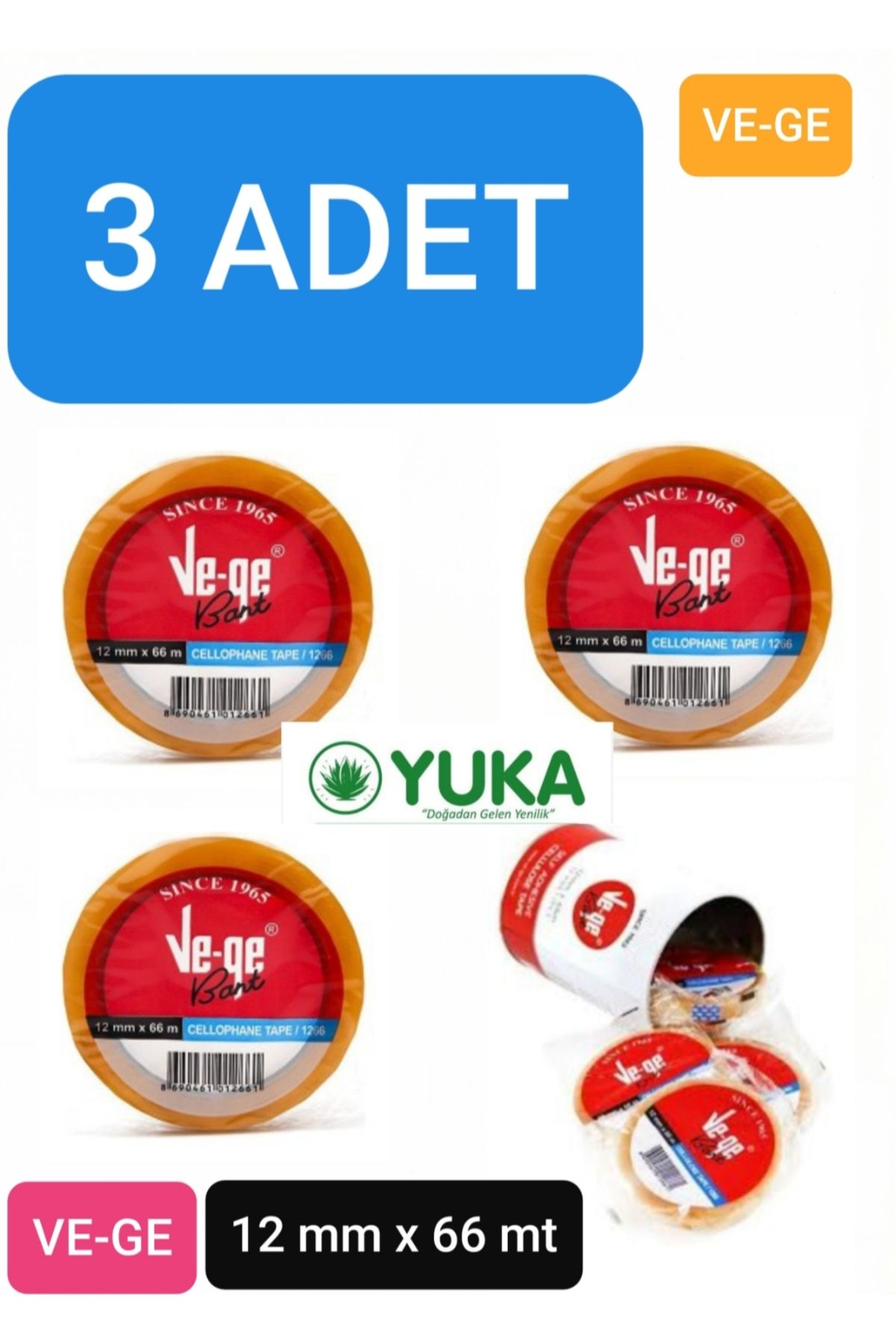 Yuka Vege 66 METRE BANT BÜYÜK BOY 3 ADET 12 mm x 66 metre WE-GE SINCE 1965