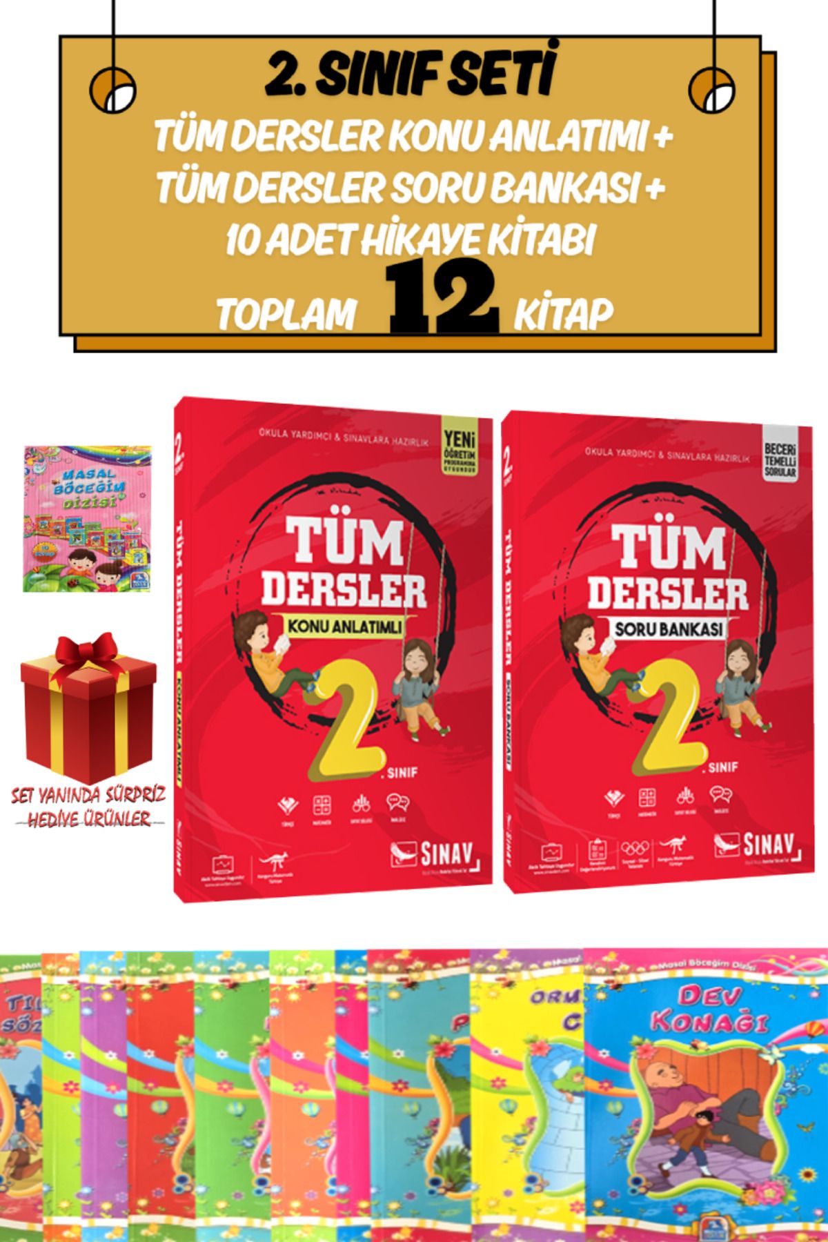 Sınav Yayınları 2. Sınıf Tüm Dersler Konu Anlatımlı+Tüm Dersler Soru Bankası+10 Adet Hikaye Kitabı+Hediye