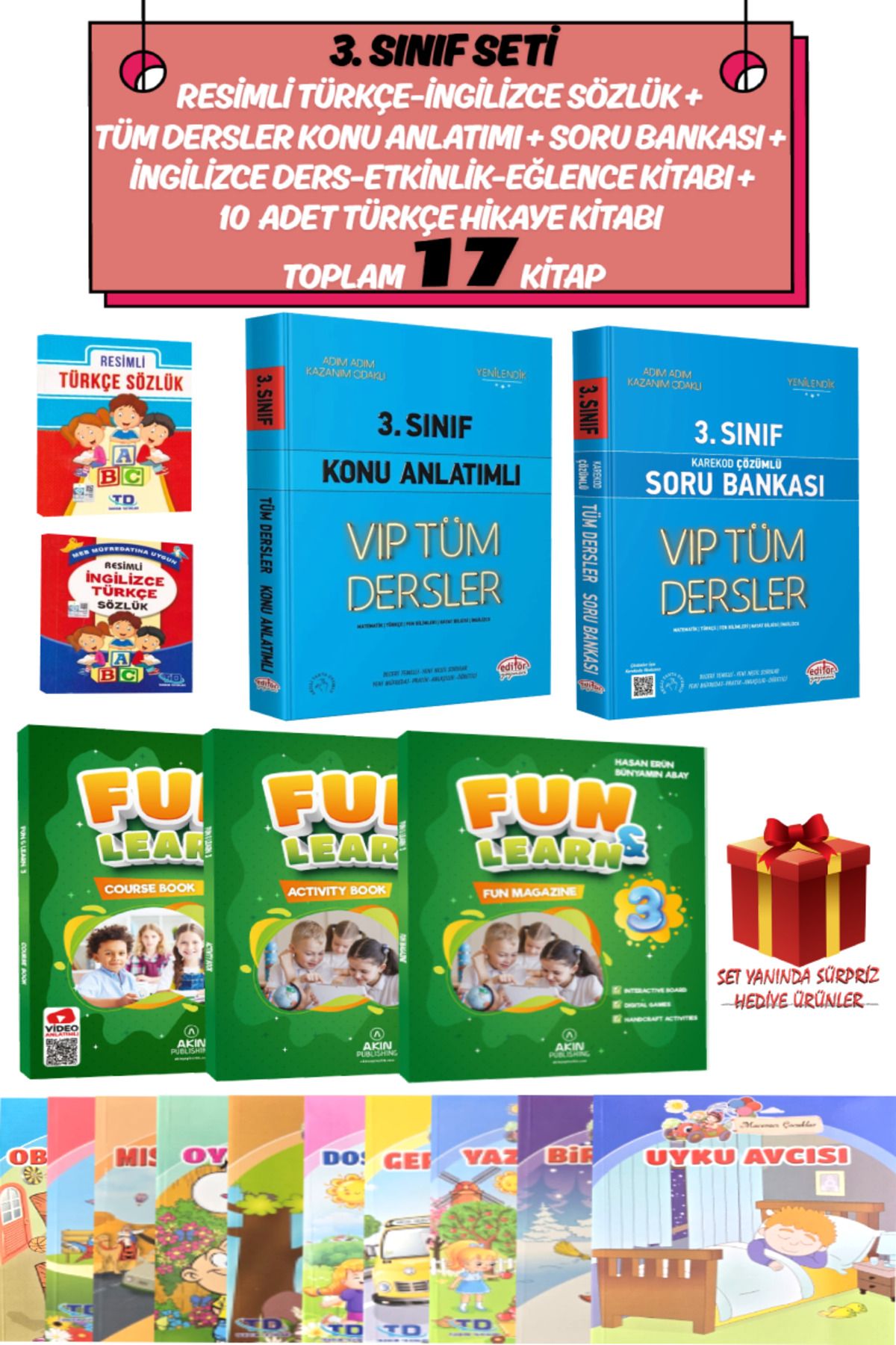 Editör Yayınevi 3. Sınıf Seti: Türkçe-İngilizce Sözlük+Konu+Soru Bankası+Fun&Learn İngilizce Seti+Hikaye Kitabı