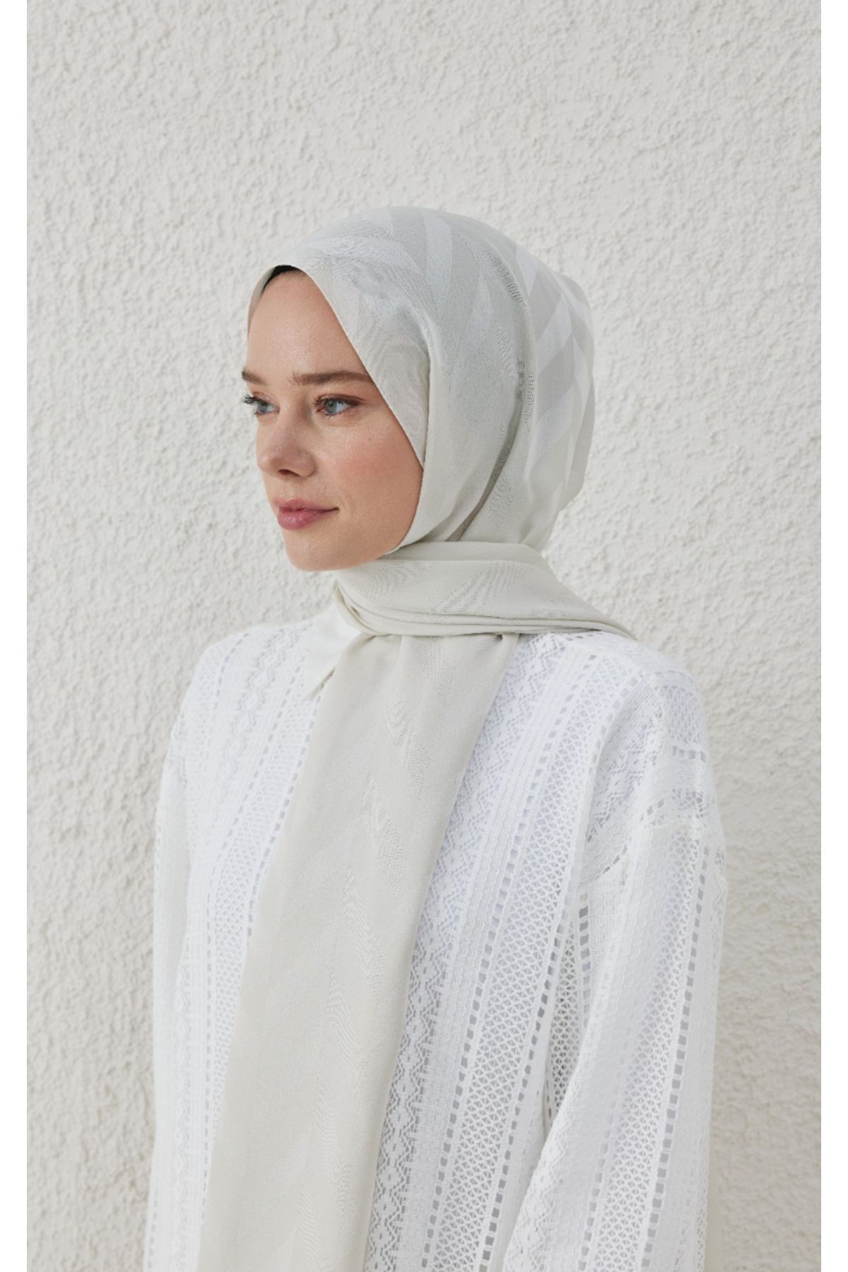 VALORSCARF Valor balıksırtı desen şal kırık beyaz