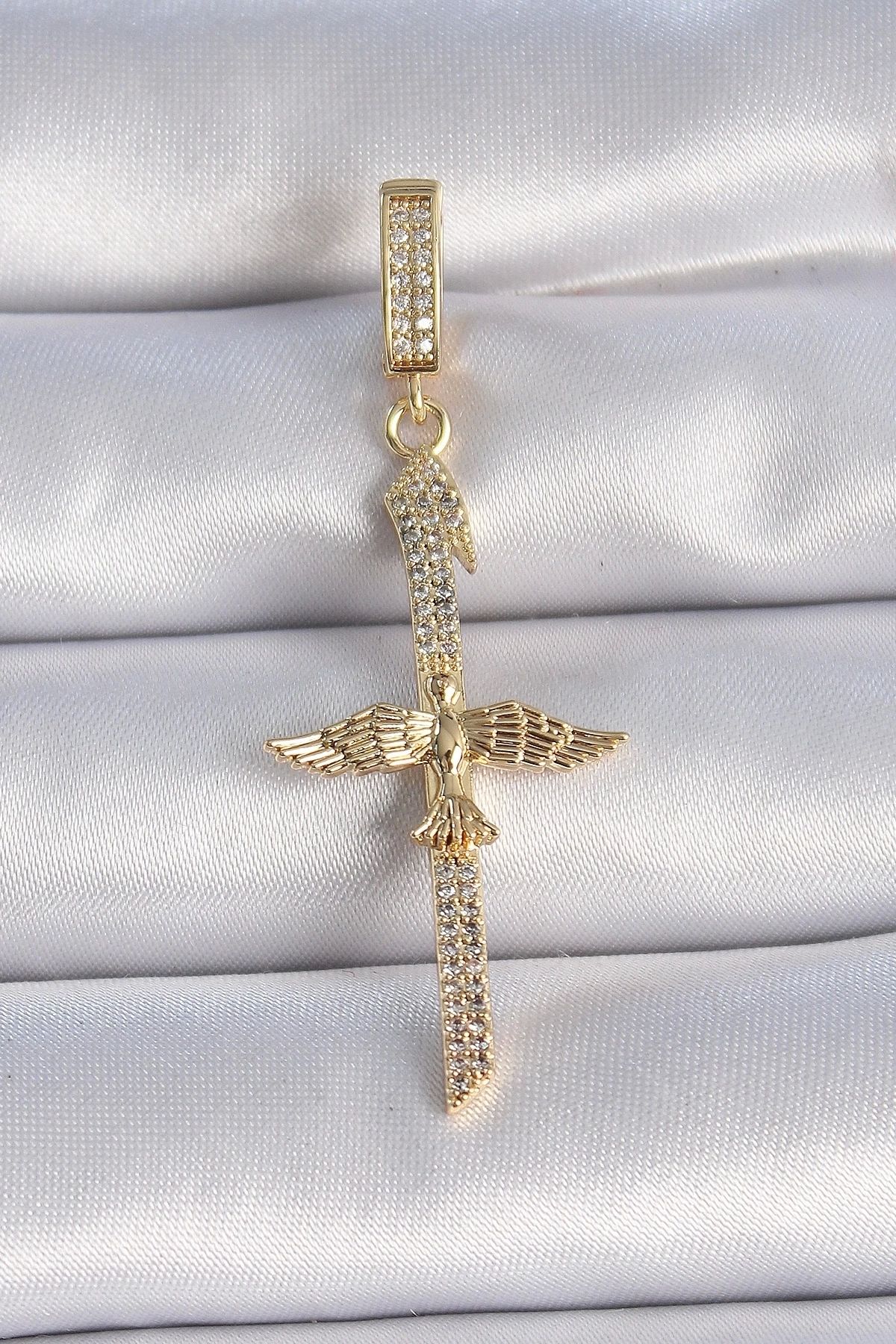 Generic Pirinç Gold Renk Zirkon Taş Detaylı Elif Model Anka Kuşu Figür Ajda Charm