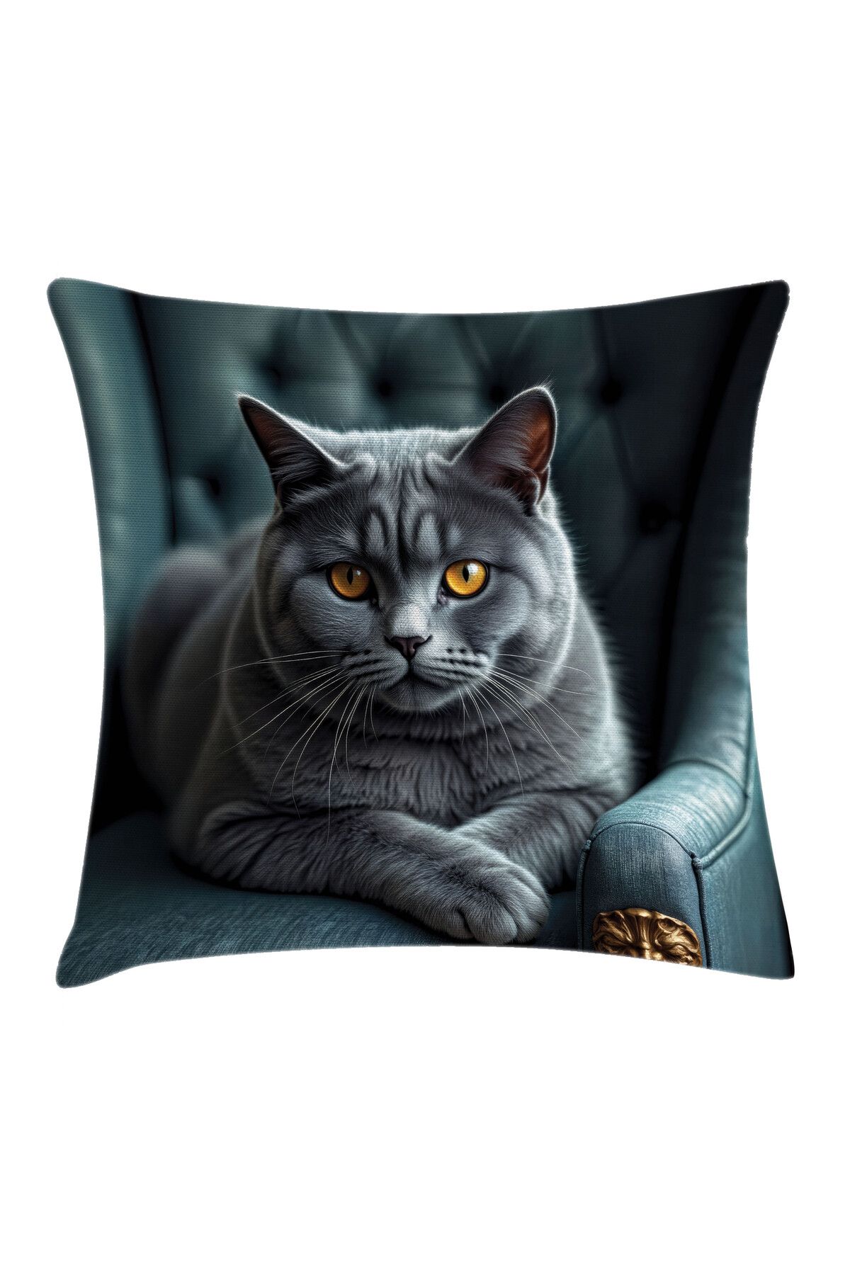 Orange Venue British Shorthair Desenli Minder Kılıfı, Patron Kedi Sevimli Bakışlar, Mavi Gri Turkuaz Turuncu