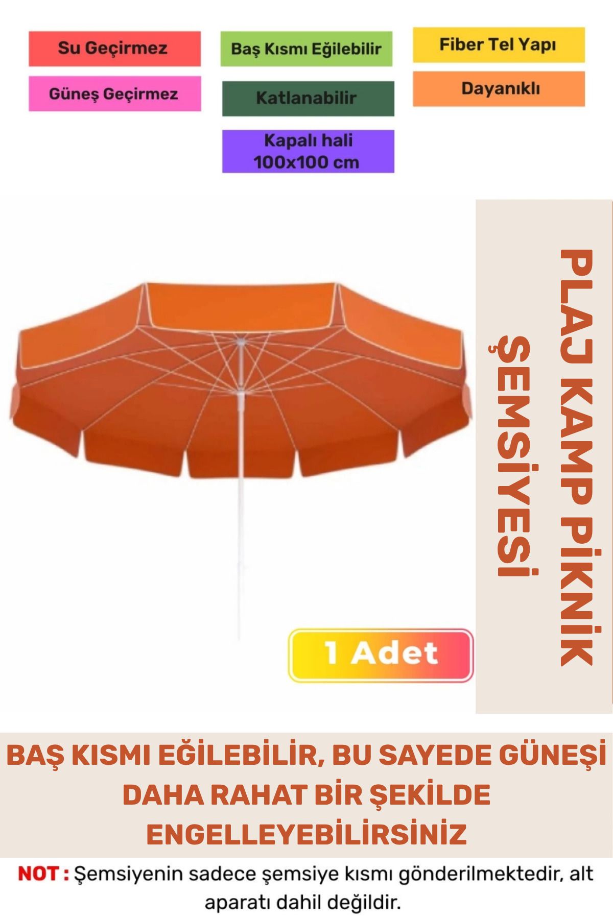 PeraNova Premium Güneş Su Geçirmez Fiber Tel Büyük Boy Katlanabilir Dayanıklı 200cm Kamp Plaj Şemsiyesi