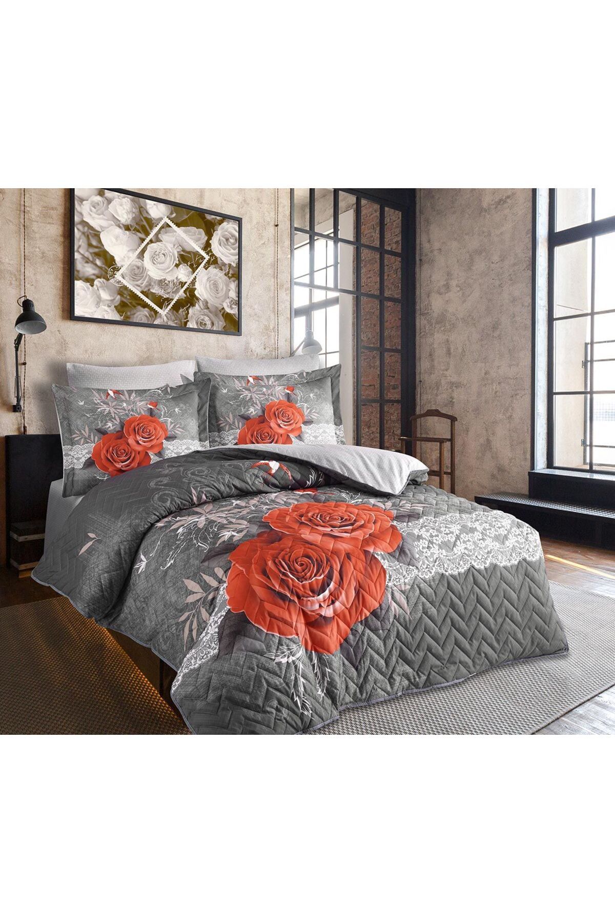 AYBERK HOME TEXTİLE DÖRT MEVSİM KAPİTONELİ ÇİFT KİŞİLİK NEVRESİM SETİ-ROSEV2