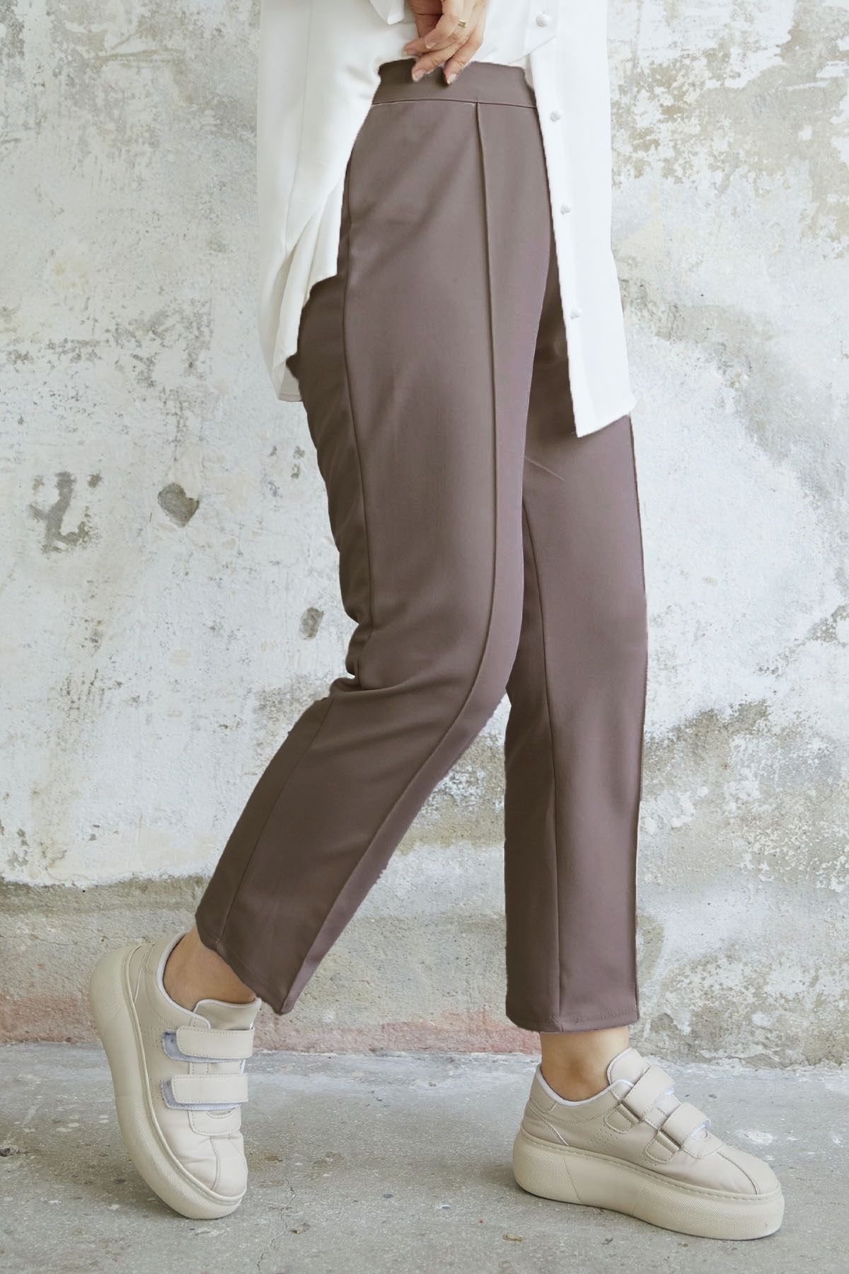 InStyle-Waist Zippered Grass Pants - Milky Brown 2