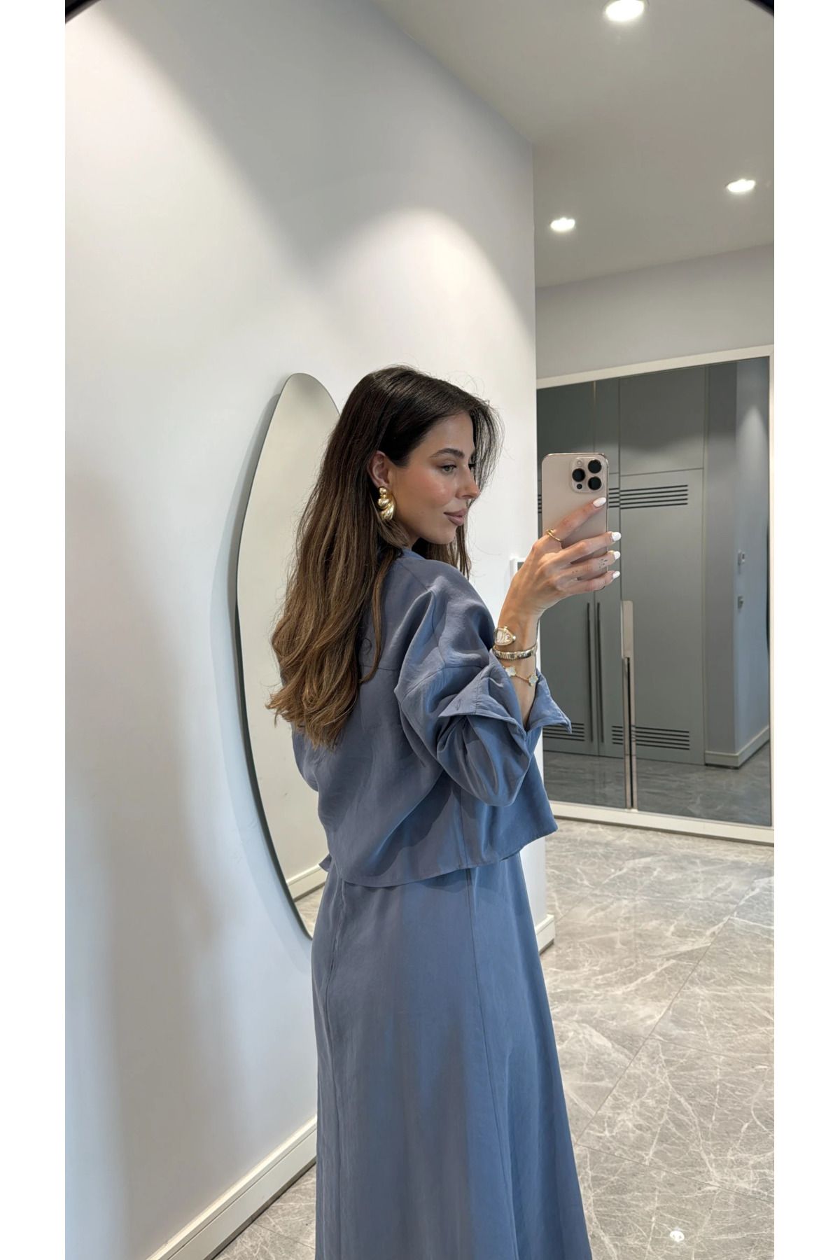 My Blog-Set rochie cămașă modal albastru - gri - 51153 4