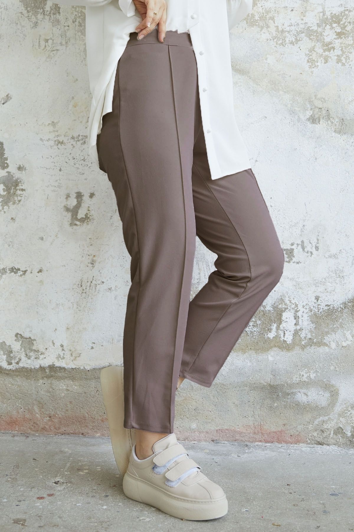 InStyle-Waist Zippered Grass Pants - Milky Brown 3
