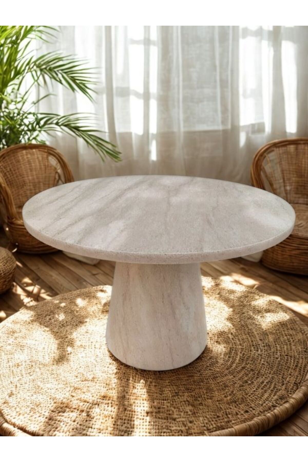 Gazzini Furniture Lucca Yuvarlak Traverten Masa, Konik 110x110