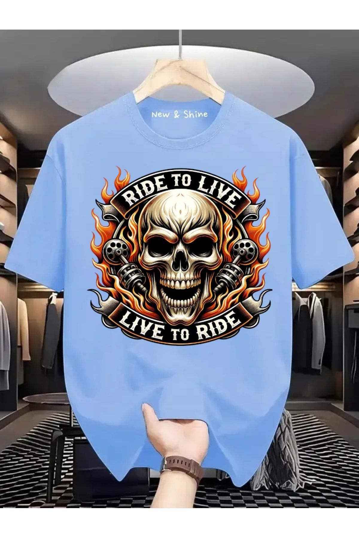 New Shine Ride or Live Baskılı Oversize T-Shirt