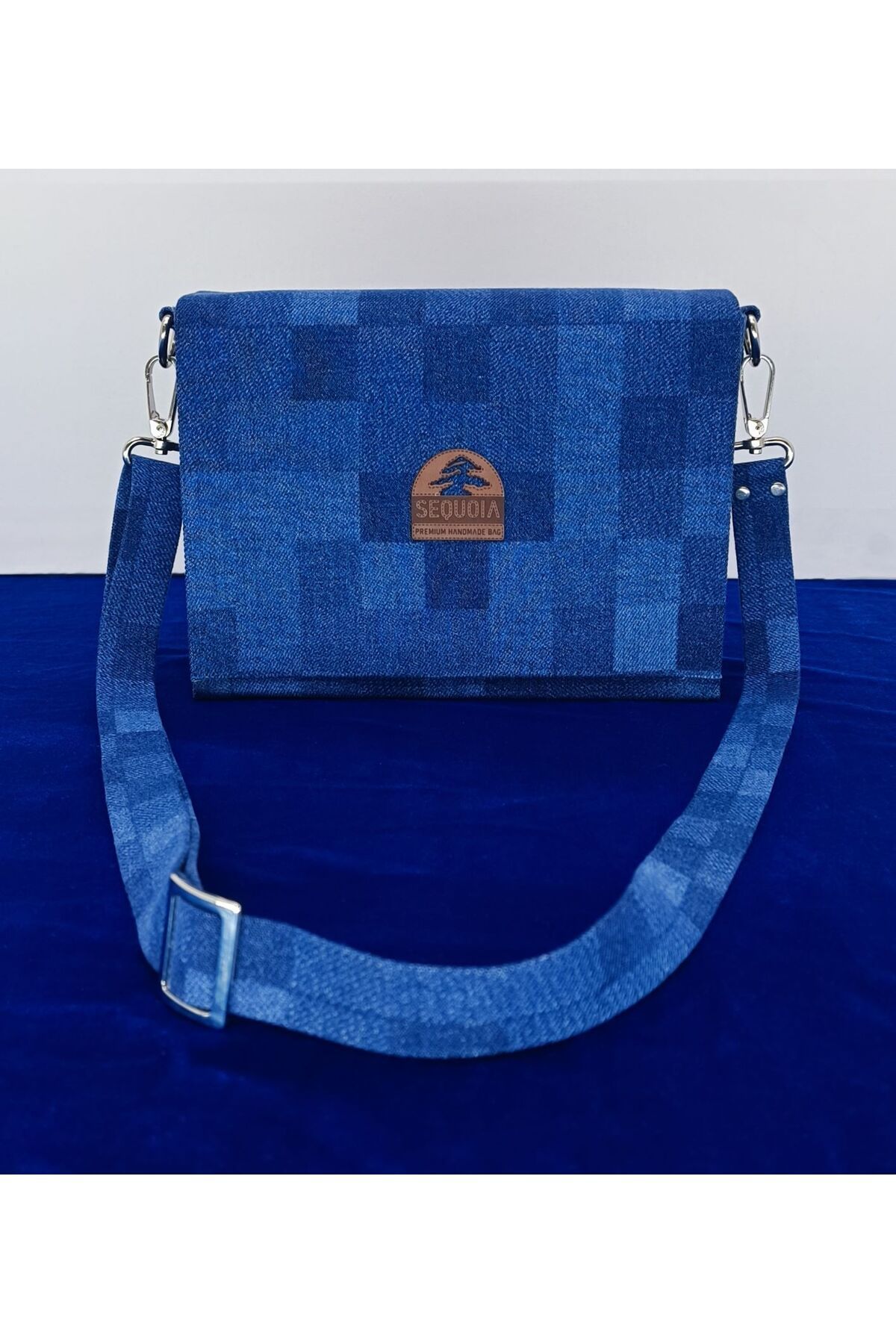Sequoia Bags Lv Piksel Desenli - Lazer Efektli - Kapaklı Denim Çanta LVPKPK101