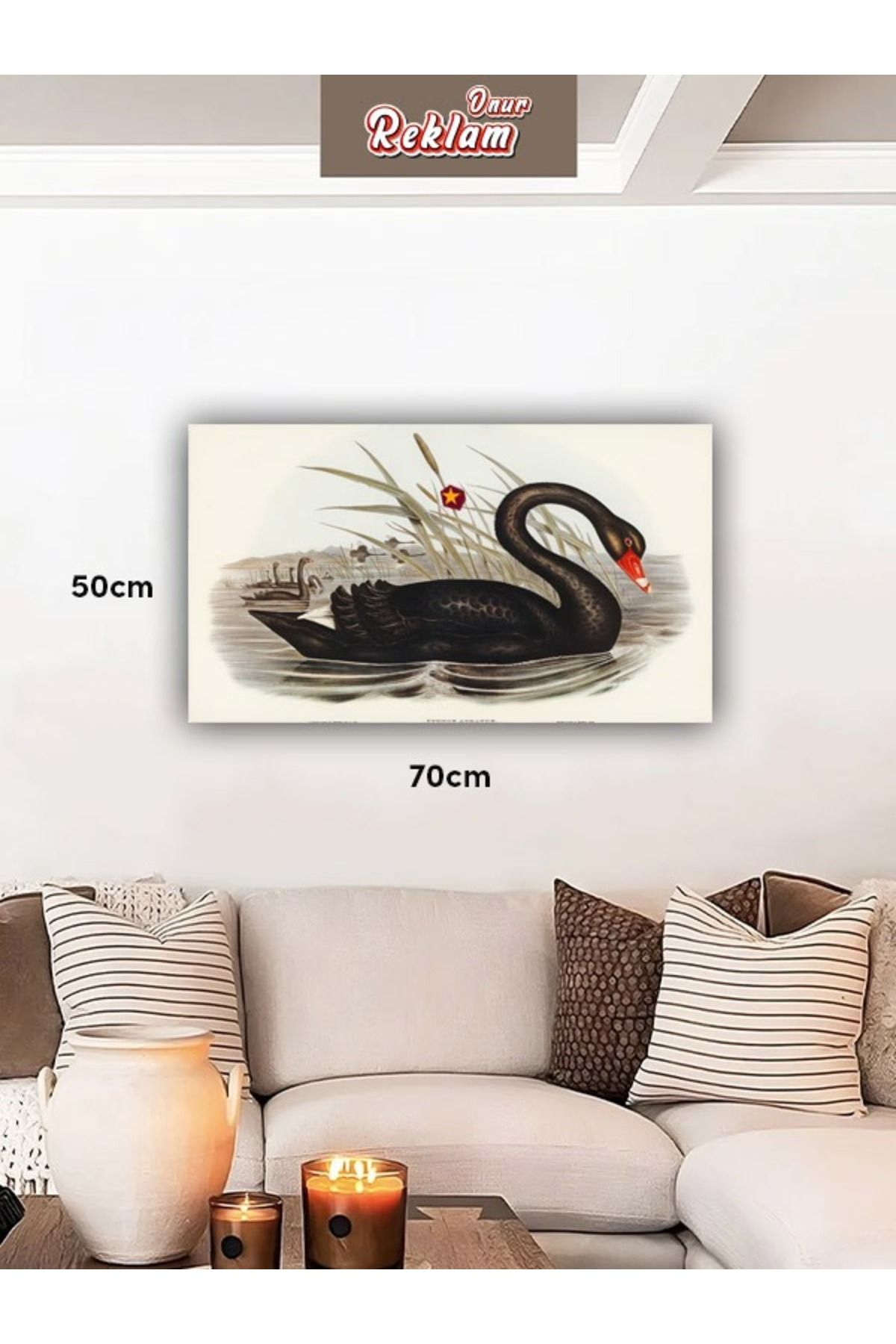 onurreklamonline Siyah Kuğu Figürlü Dekoratif Tablo – 50x70 cm – Dekota Üzeri Folyo Baskı – Zarif Duvar DekoruTABLO