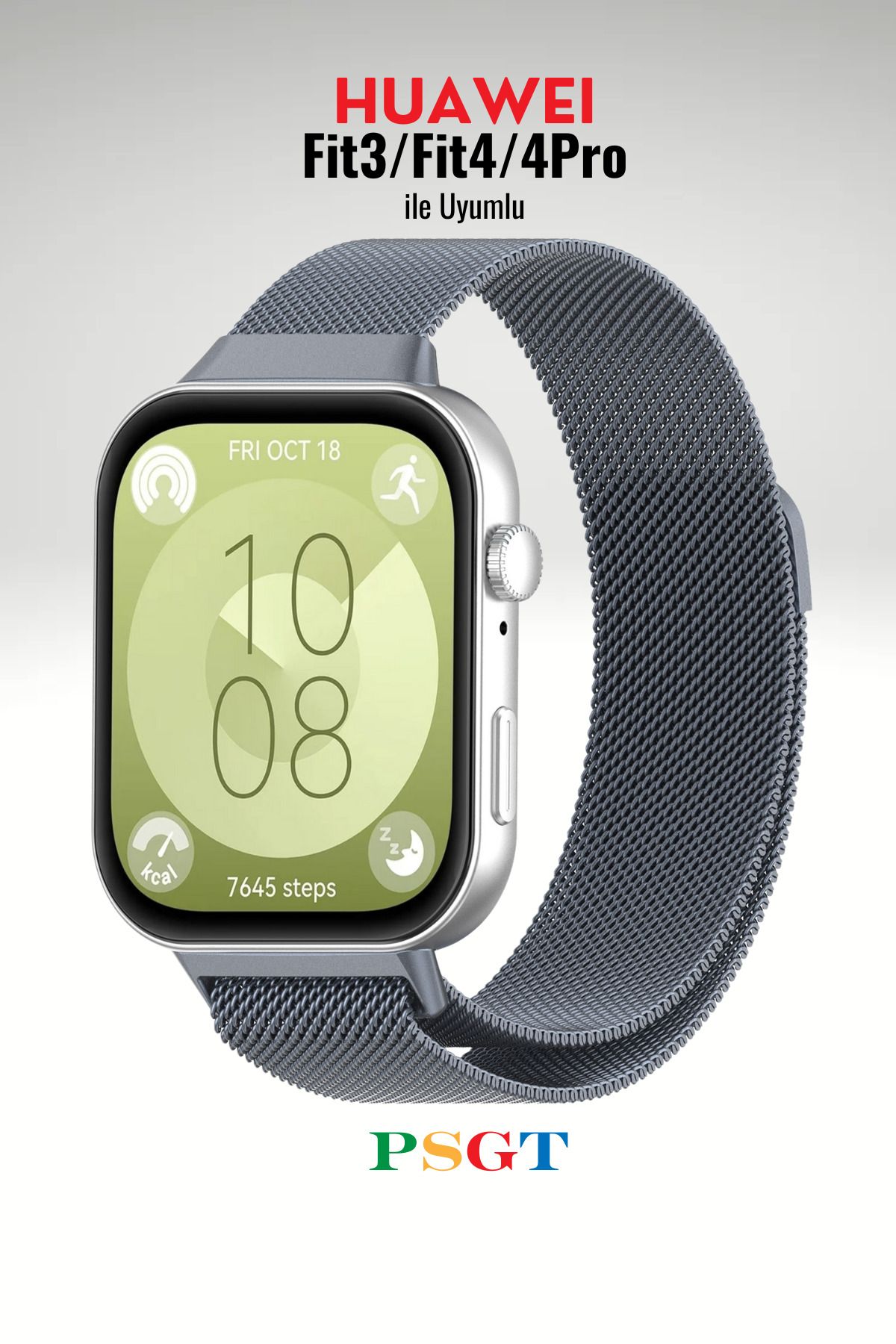PSGT Huawei Watch Fit 3 / Fit 4 / Fit 4 Pro ile Uyumlu Kordon Hasır Örgü Metal Mıknatıslı Kayış