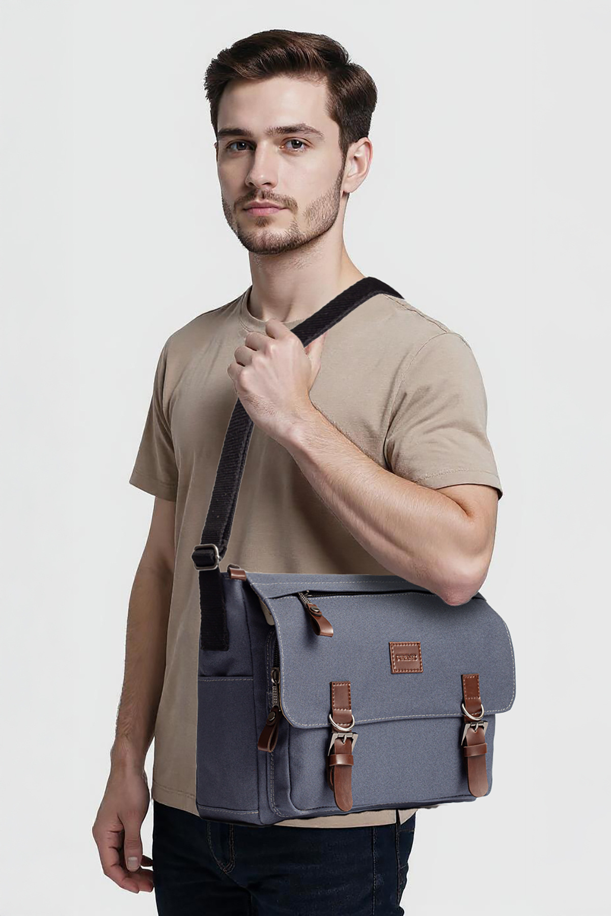 By Hakan  GK72 Kanvas (pamuk) Postacı Çantası Omuz Çantası Laptop Bölmeli Okul Çantası YEŞİL - Görsel 7