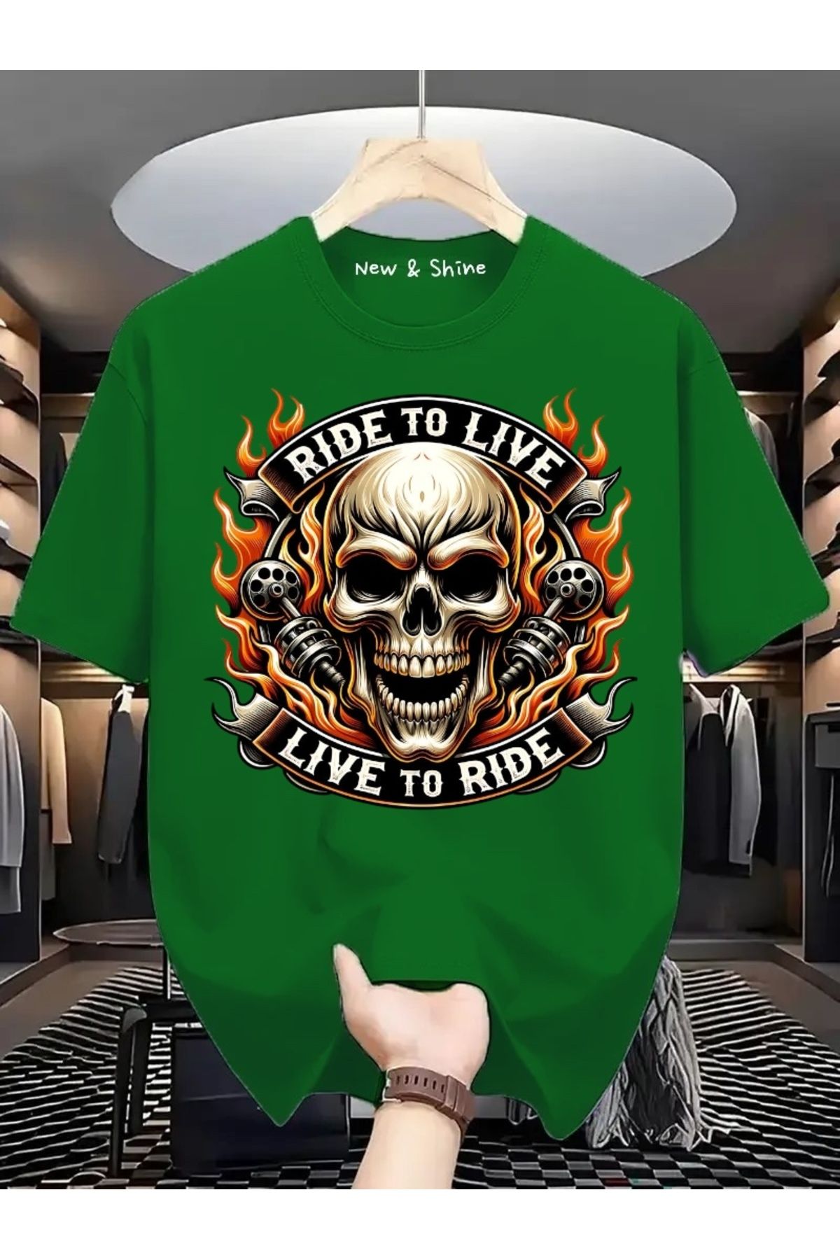 New Shine Ride or Live Baskılı Oversize T-Shirt